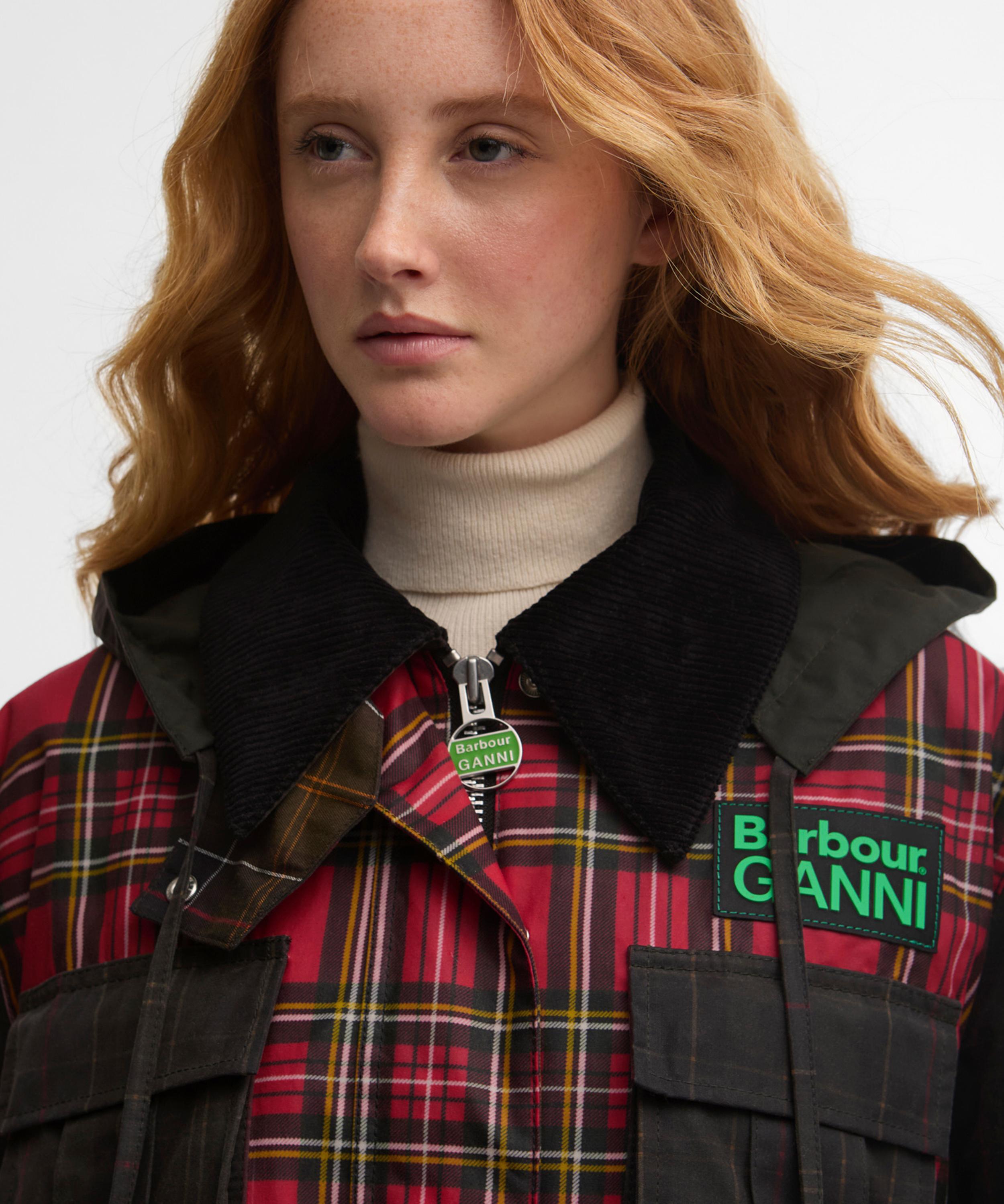 Barbour - x GANNI Royal Stewart Tartan Peplum Waxed Jacket image number 4
