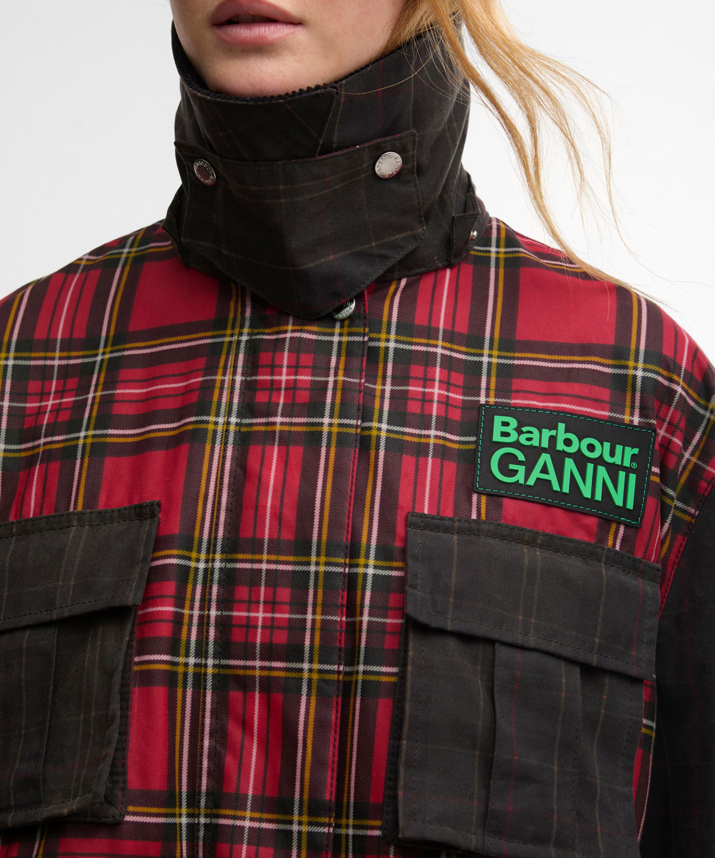 Barbour - x GANNI Royal Stewart Tartan Peplum Waxed Jacket image number 5