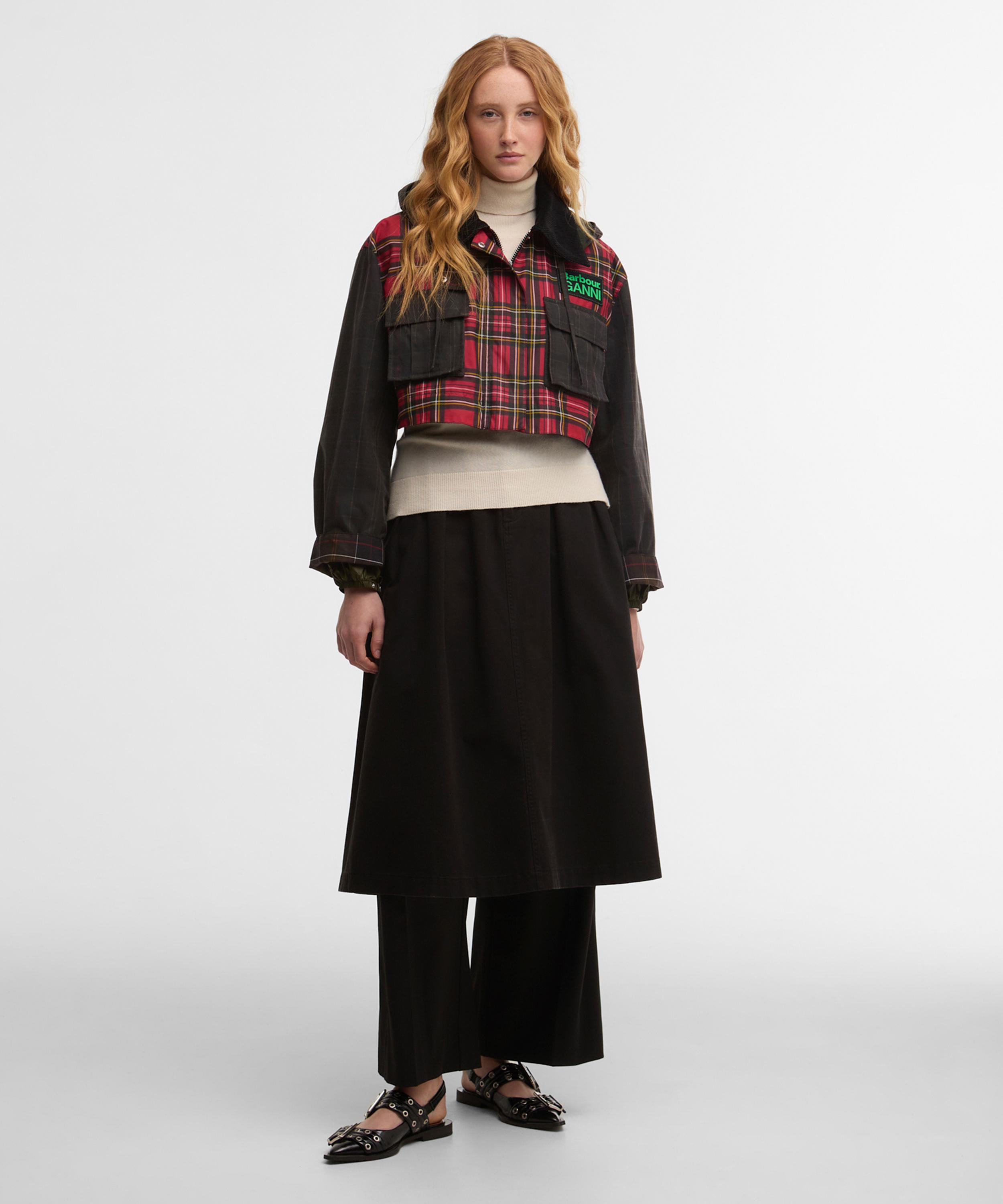 Barbour - x GANNI Royal Stewart Tartan Peplum Waxed Jacket image number 6