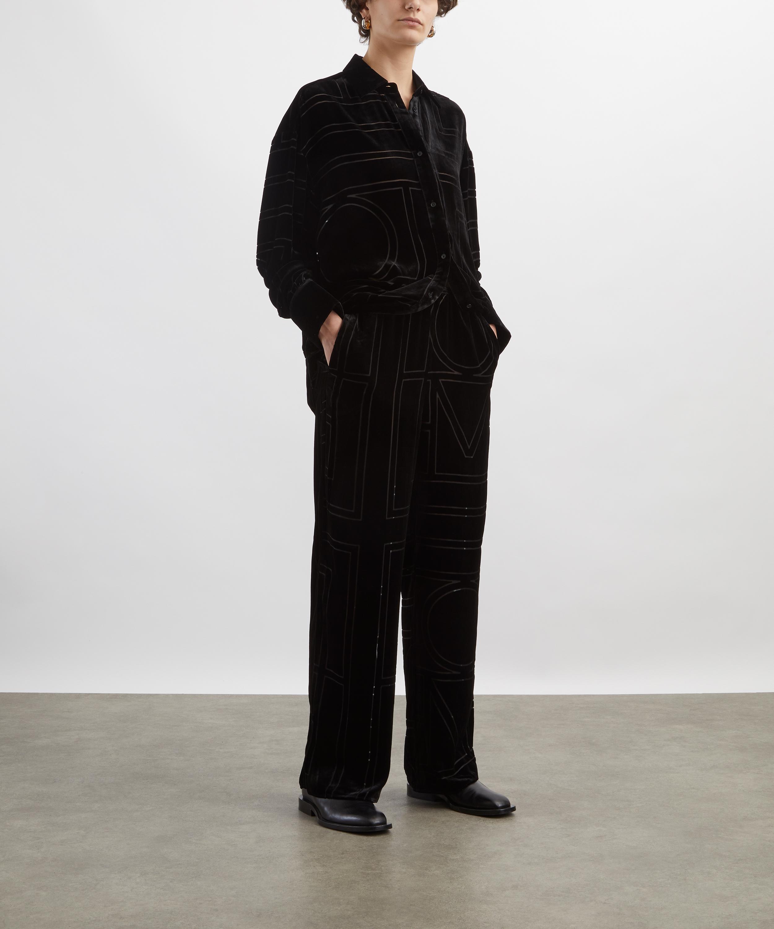 Toteme - Black Monogram Devor&eacute; Pyjama Bottoms image number 1