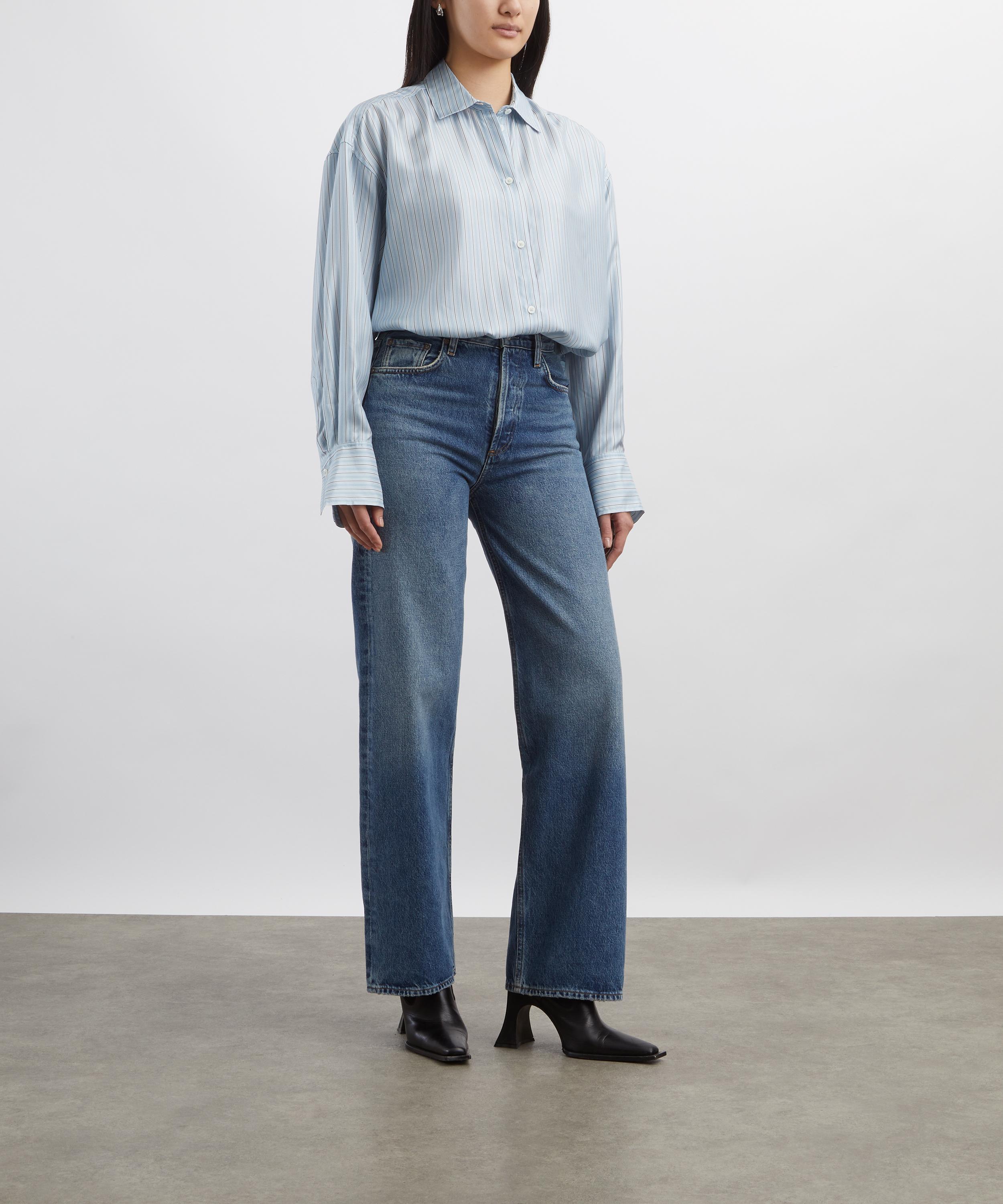 Toteme - Ice-White Oversized Silk Striped Shirt image number 1