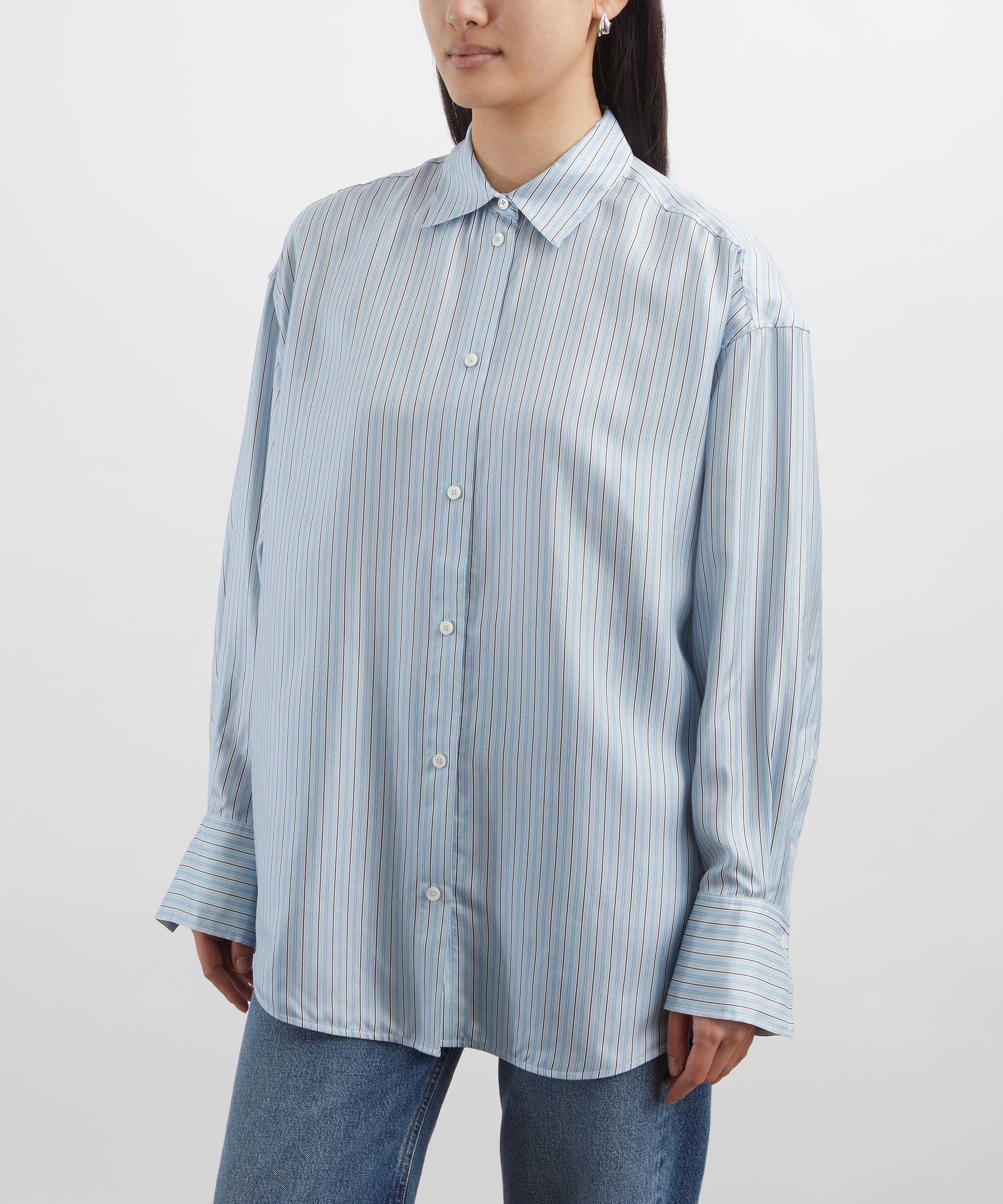 Toteme - Ice-White Oversized Silk Striped Shirt image number 2