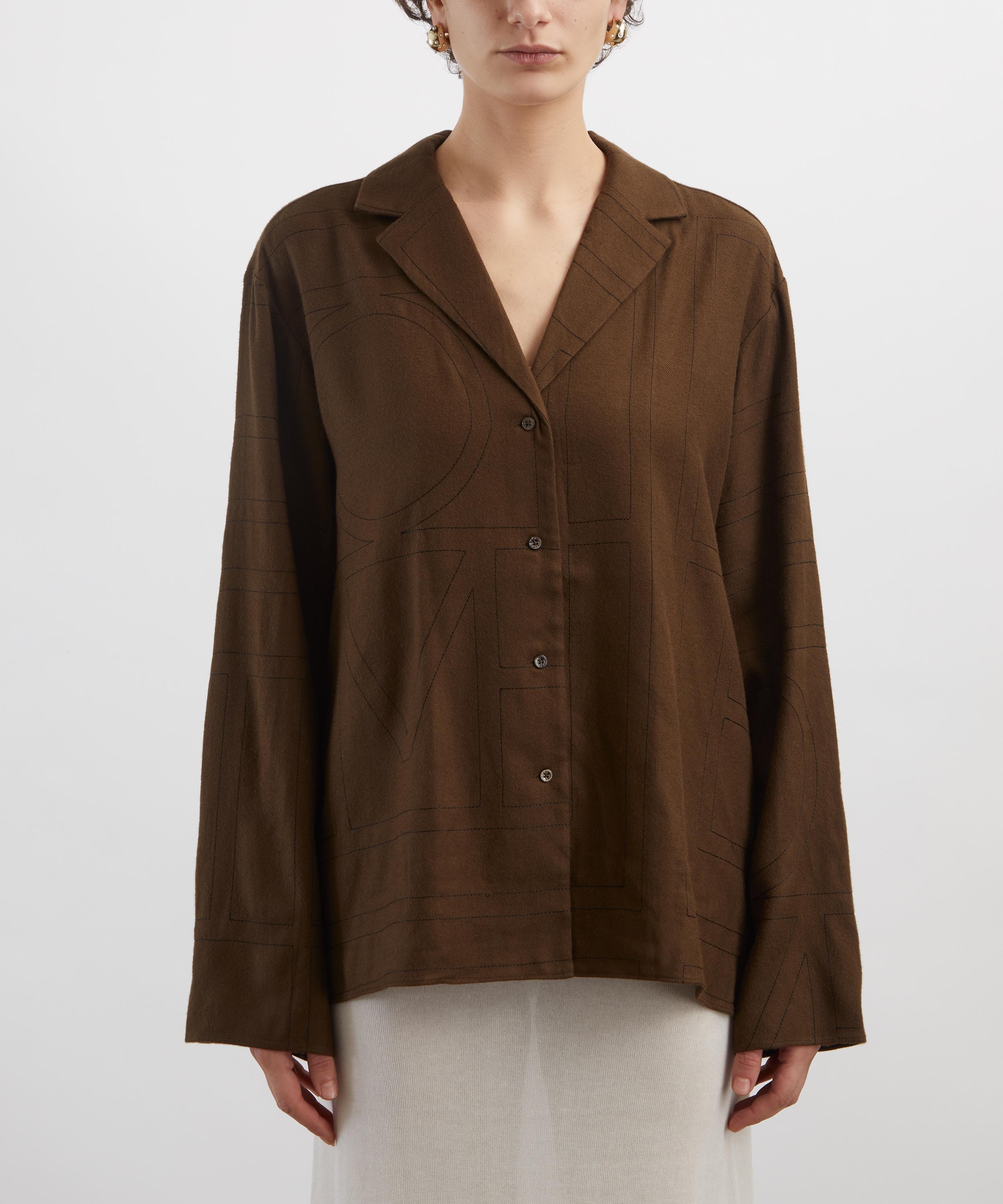 Toteme - Dark Brown Monogram Flannel Pyjama Shirt image number 2