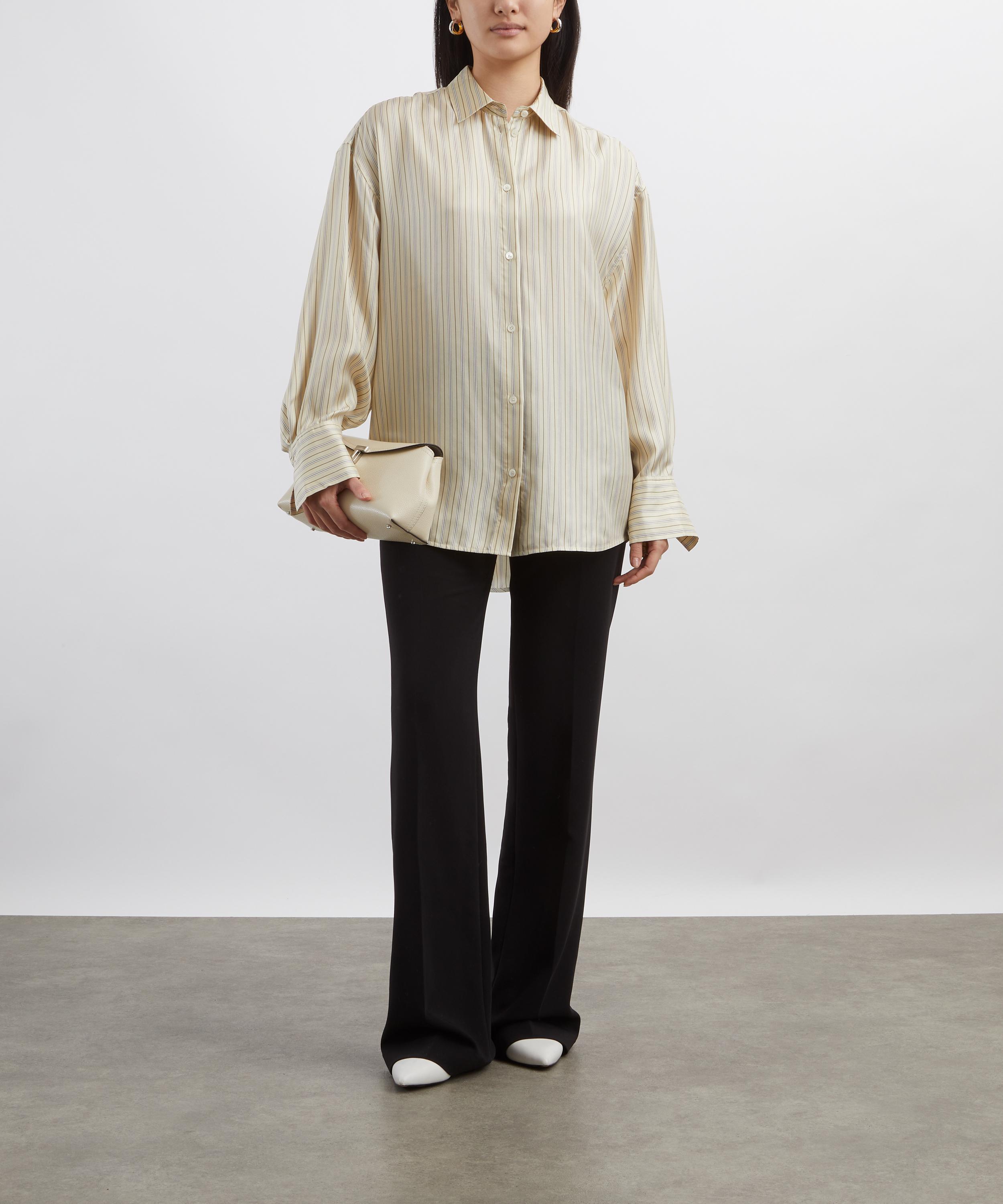 Toteme - Beige-Brown Oversized Silk Striped Shirt image number 1