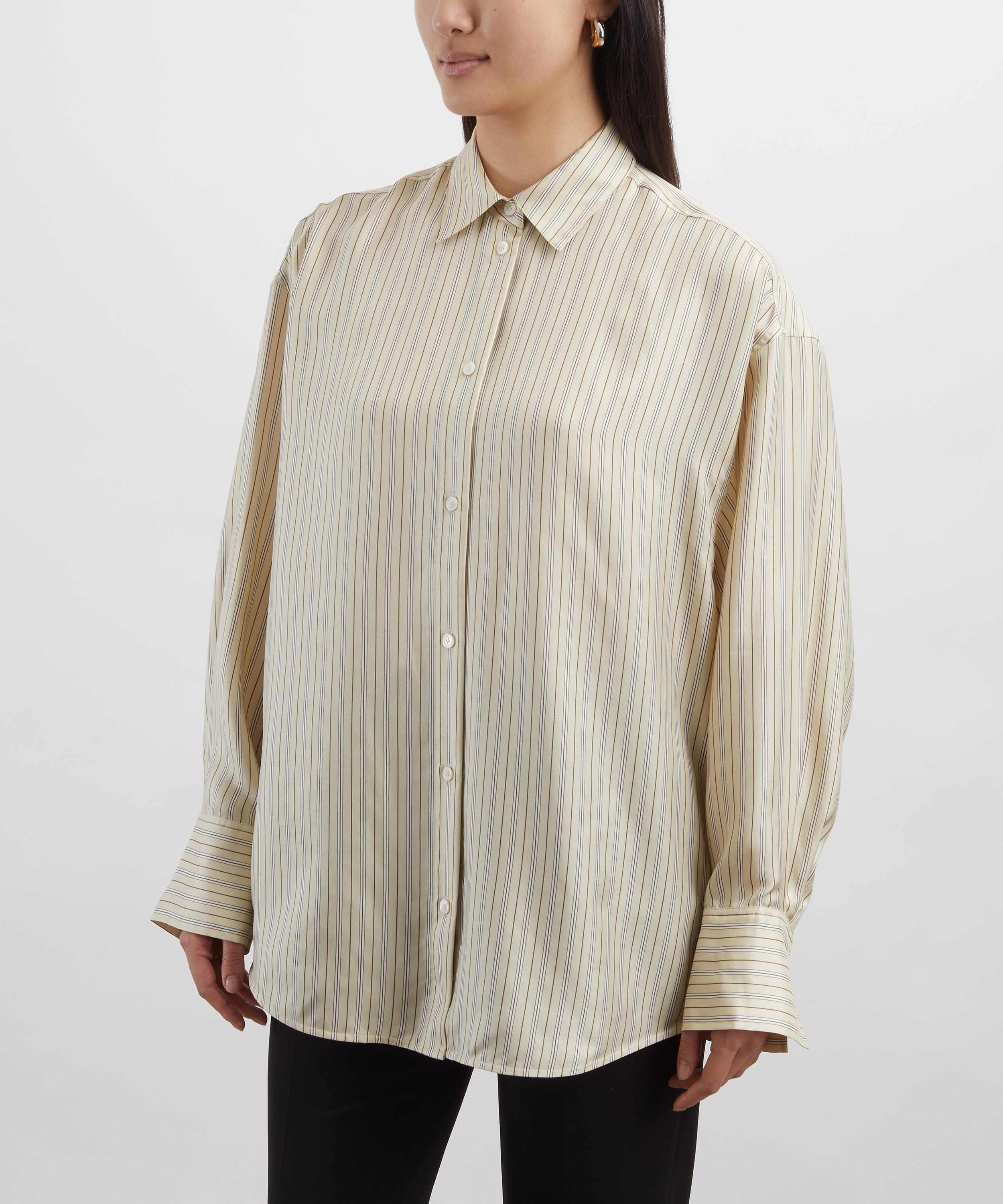 Toteme - Beige-Brown Oversized Silk Striped Shirt image number 2