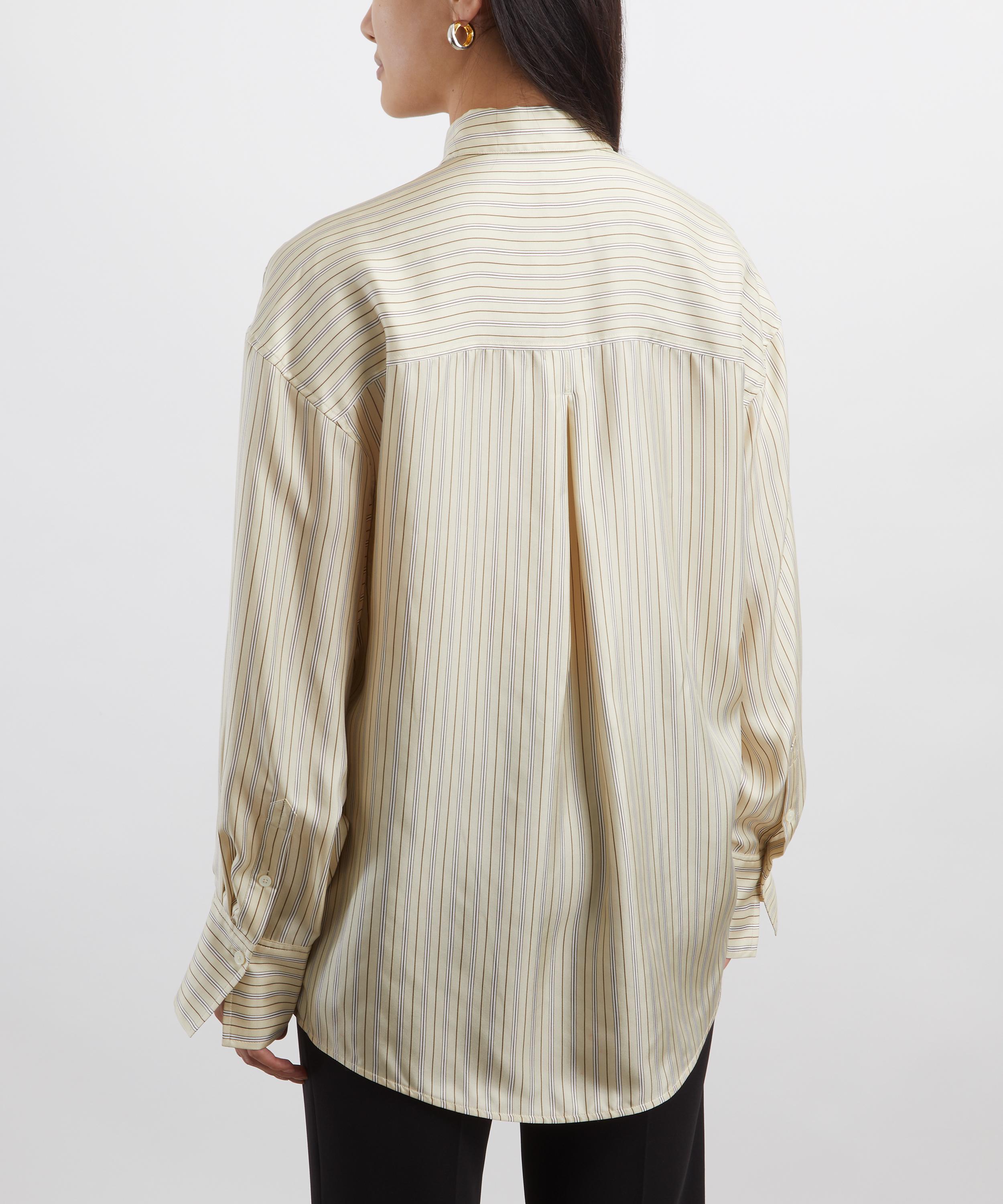 Toteme - Beige-Brown Oversized Silk Striped Shirt image number 3