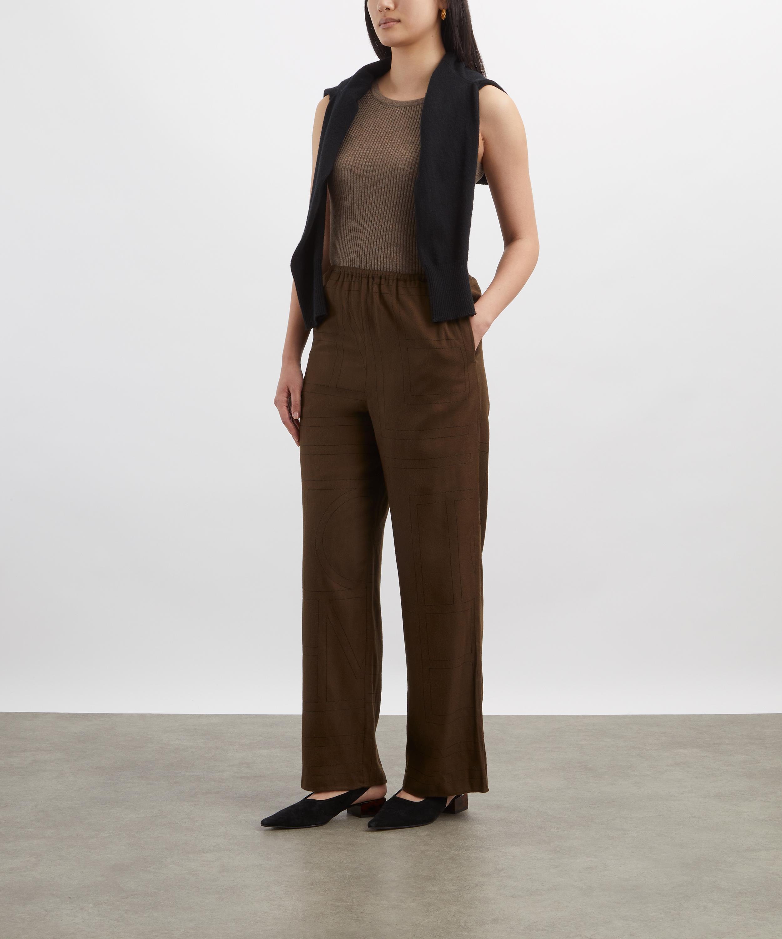 Toteme - Dark Brown Monogram Flannel Pyjama Bottoms image number 1