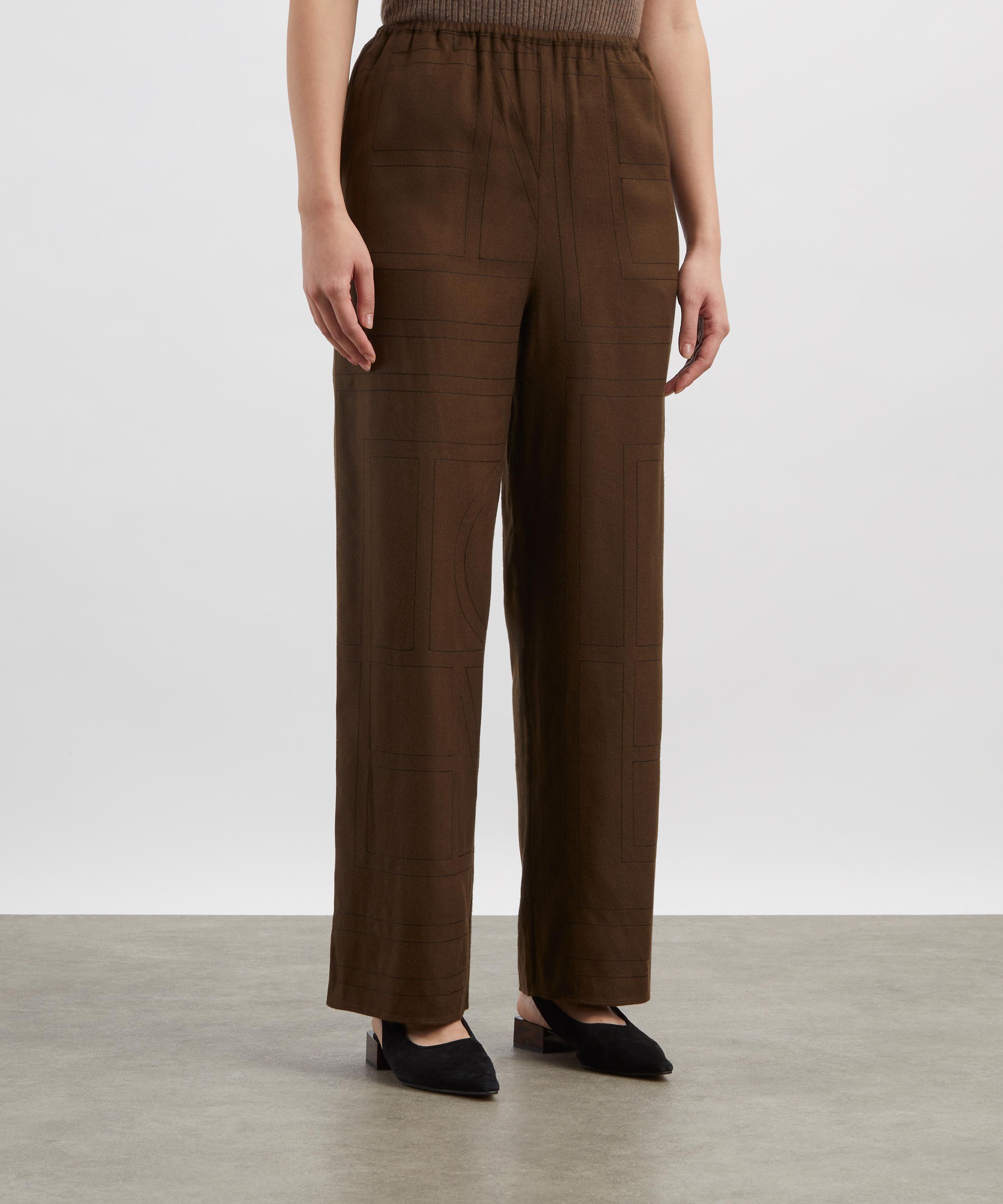 Toteme - Dark Brown Monogram Flannel Pyjama Bottoms image number 2