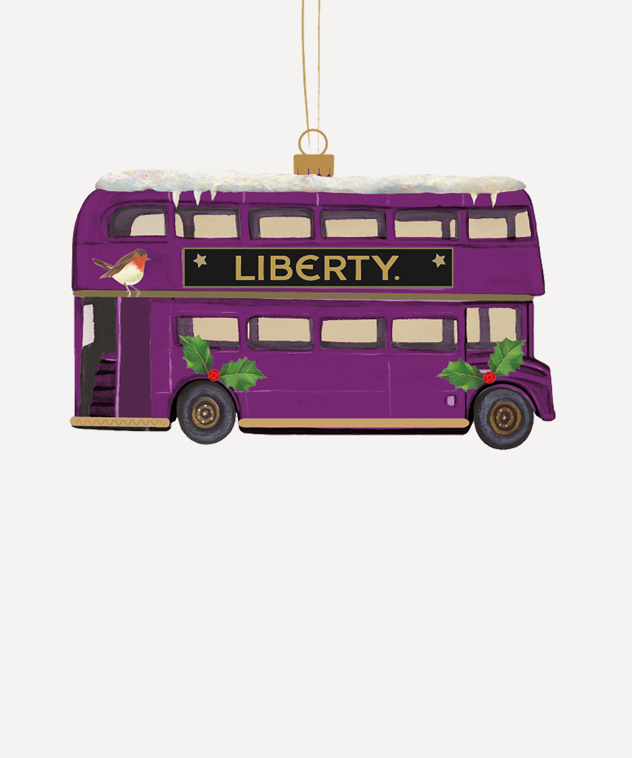 Christmas - Liberty London Bus Glass Ornament image number 0