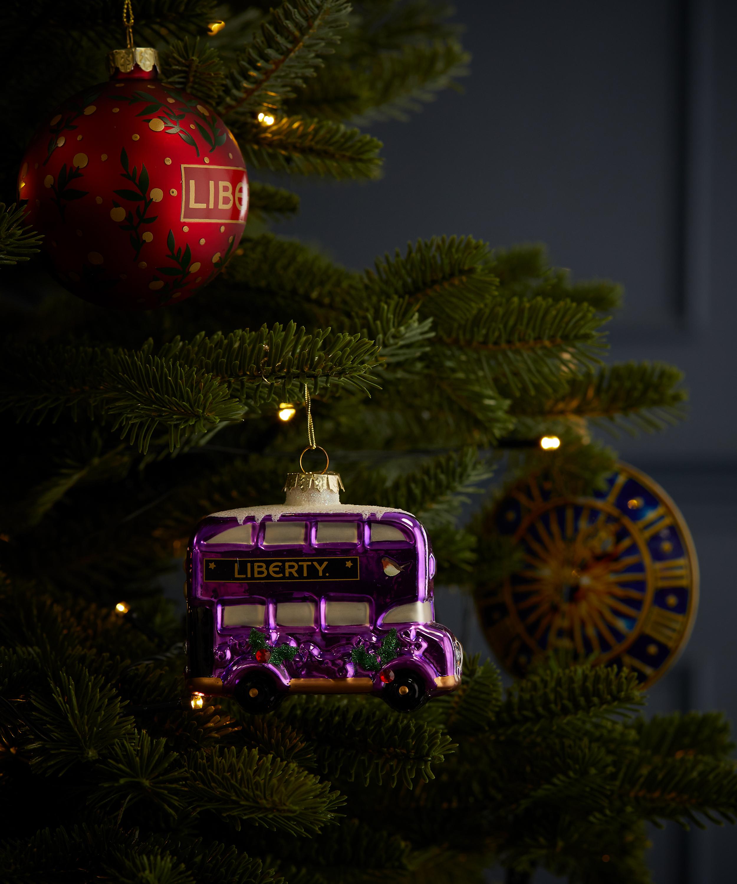 Christmas - Liberty London Bus Glass Ornament image number 1