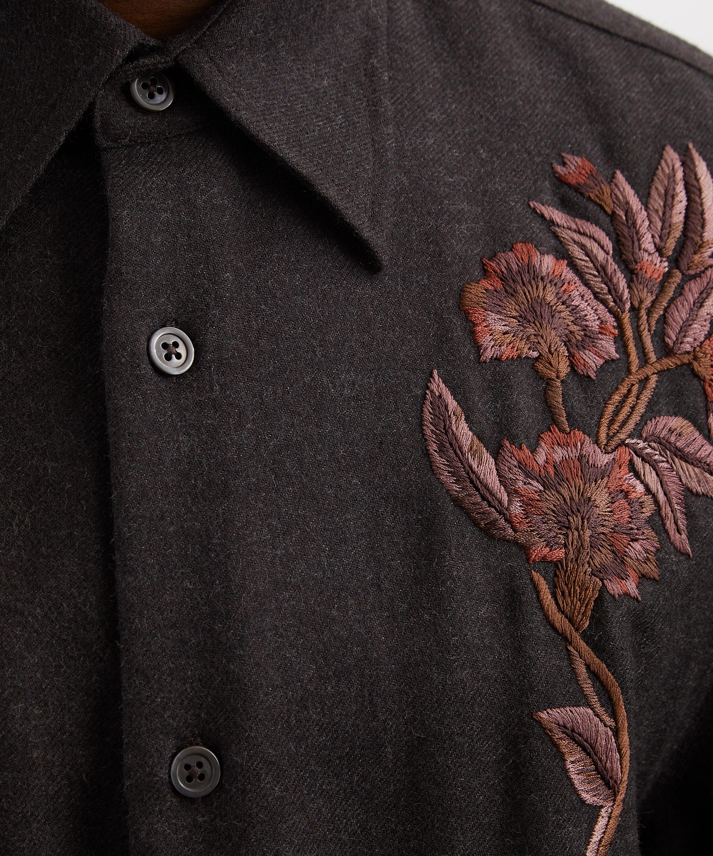 Dries Van Noten - Embroidered Wool Flannel Shirt image number 4