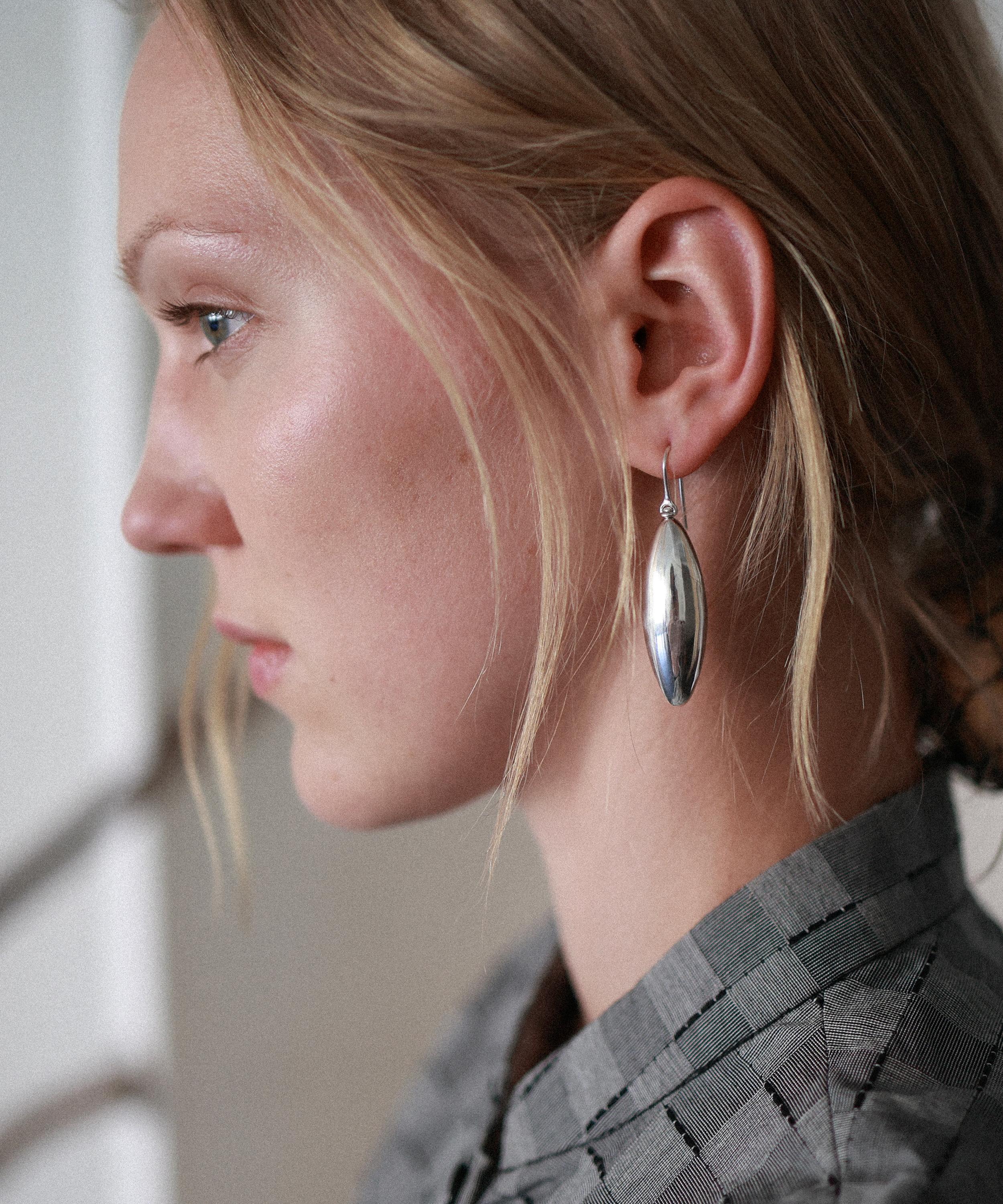 Annika Inez - Sterling Silver Large Elongated Ellipse Drop Earrings