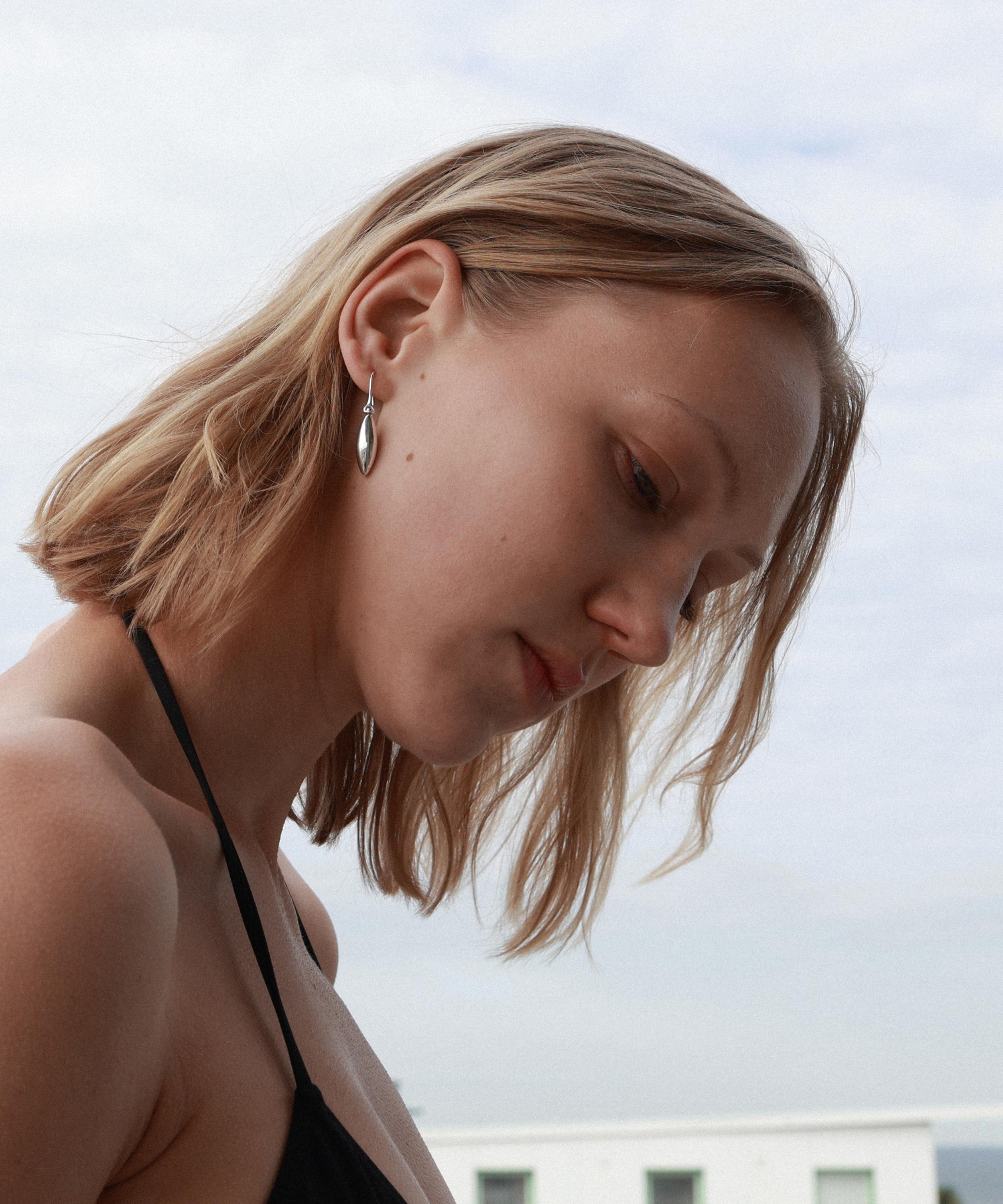 Annika Inez - Sterling Silver Large Elongated Ellipse Drop Earrings image number 1