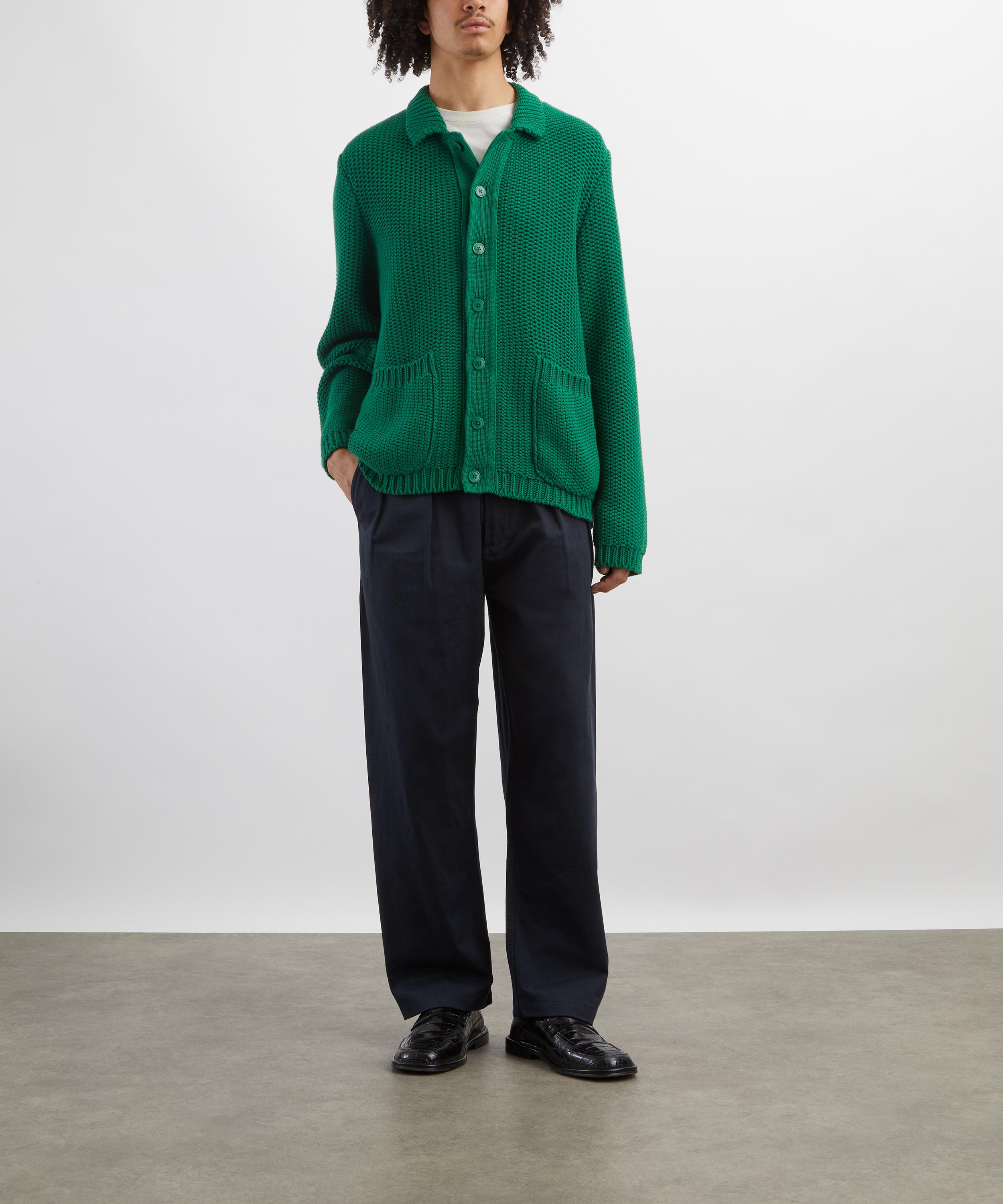 YMC - Green Baker Knitted Collared Cardigan image number 1
