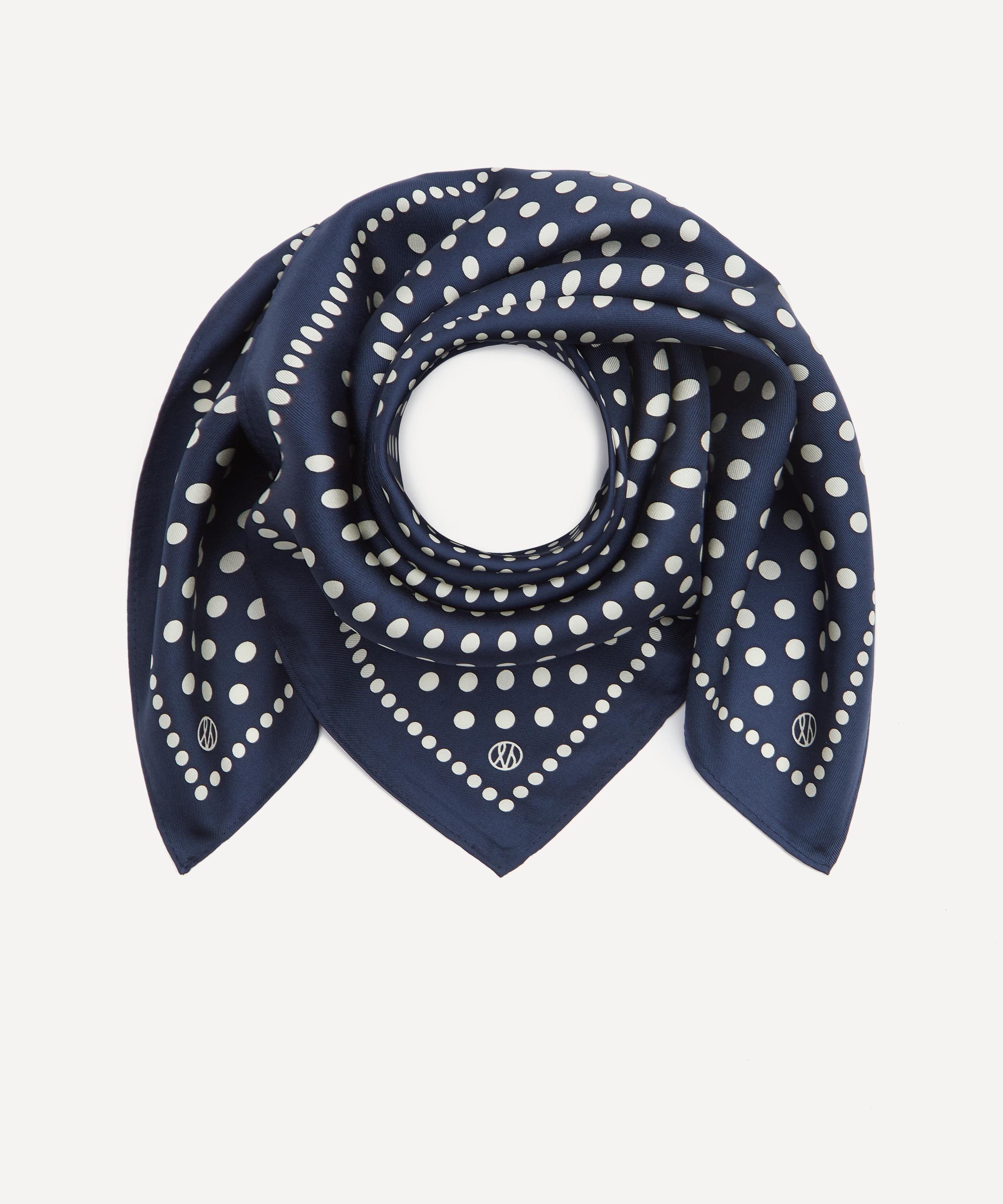 Lescarf - Polkadot Print Navy 50x50 Silk Scarf