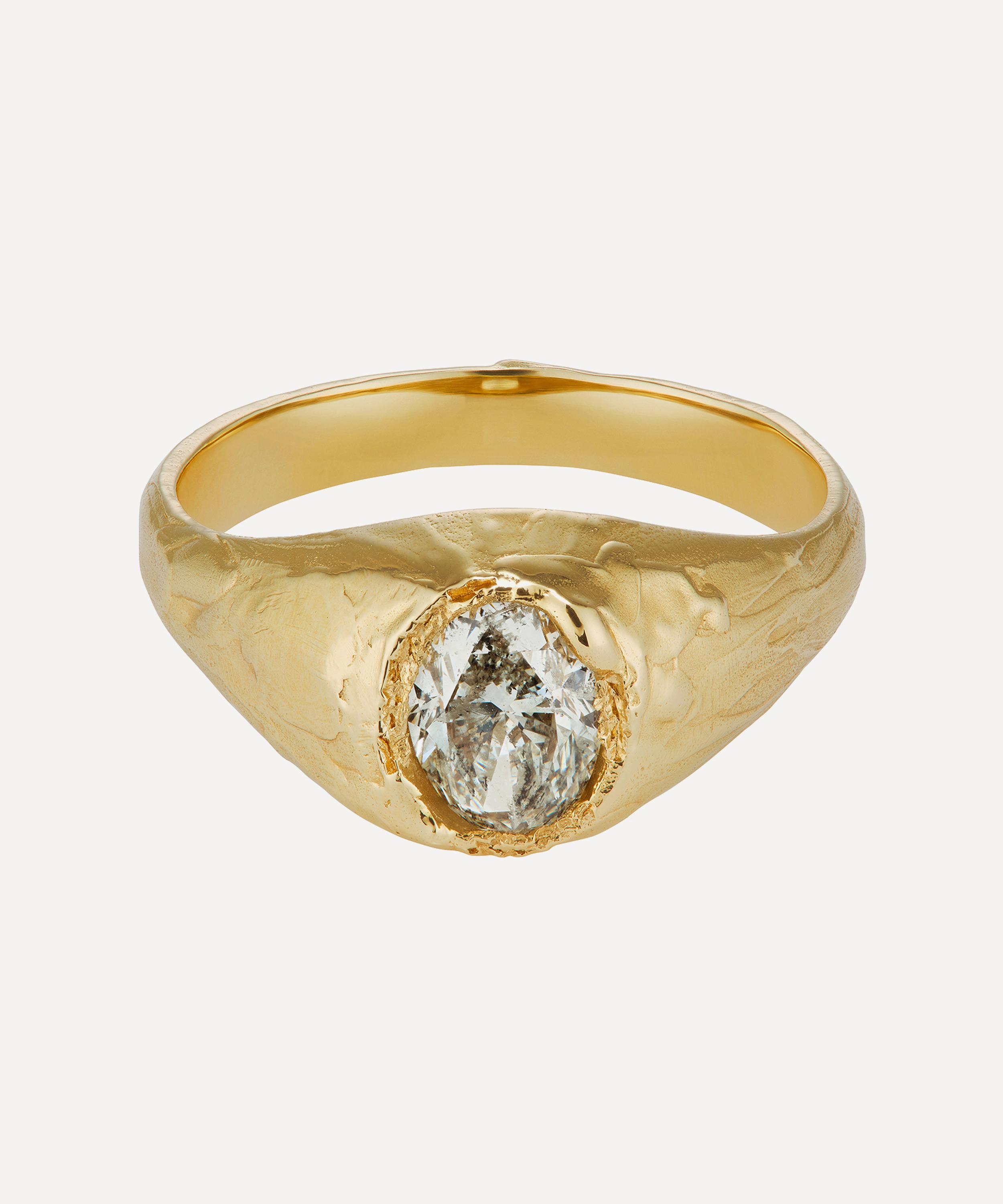 Ellis Mhairi Cameron - 14ct Gold Armach Oval White Diamond Engagement Signet Ring