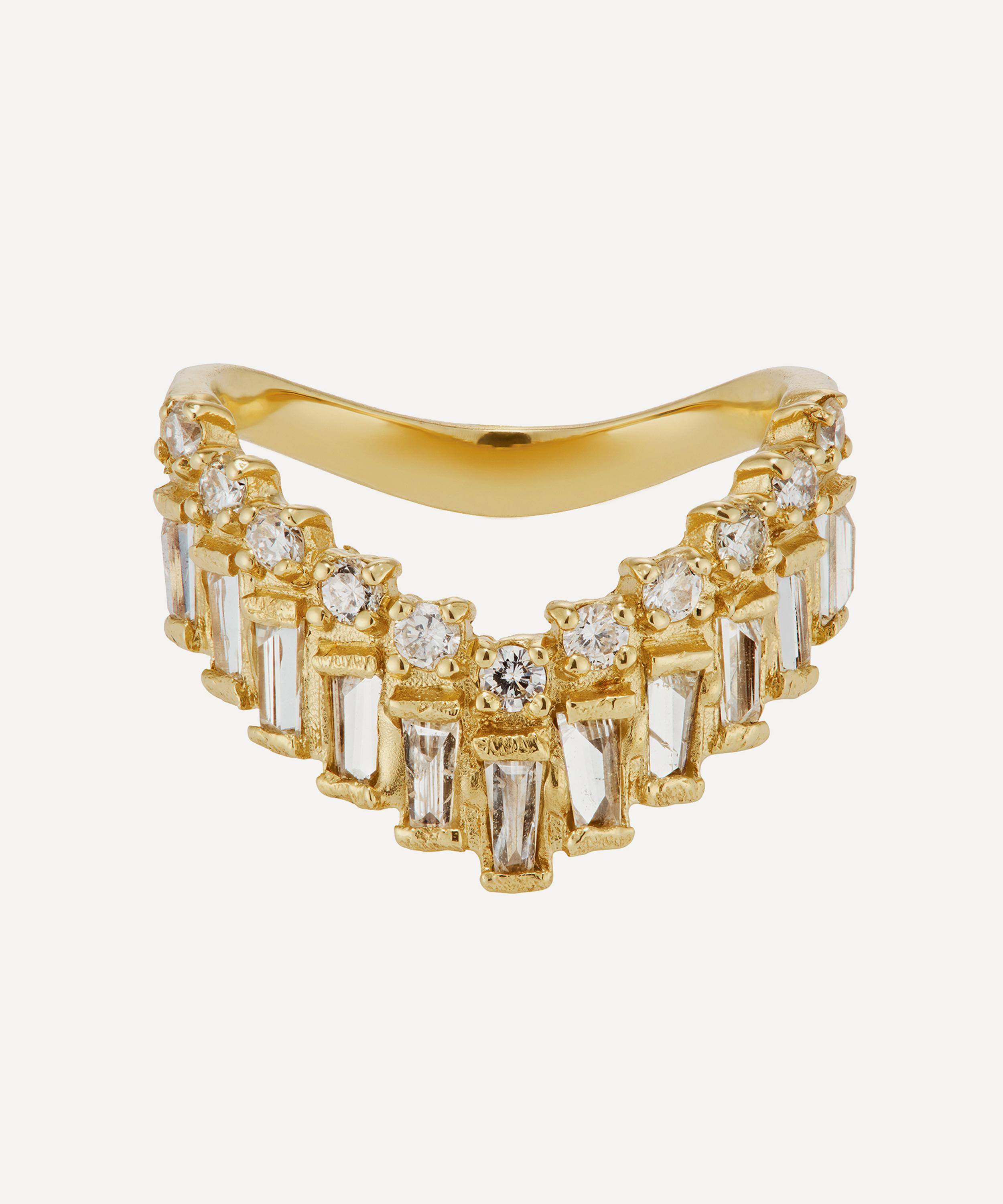 Ellis Mhairi Cameron - 14ct Gold Armach Baguette and Round Diamond Extra Large V-Shape Scatter Ring