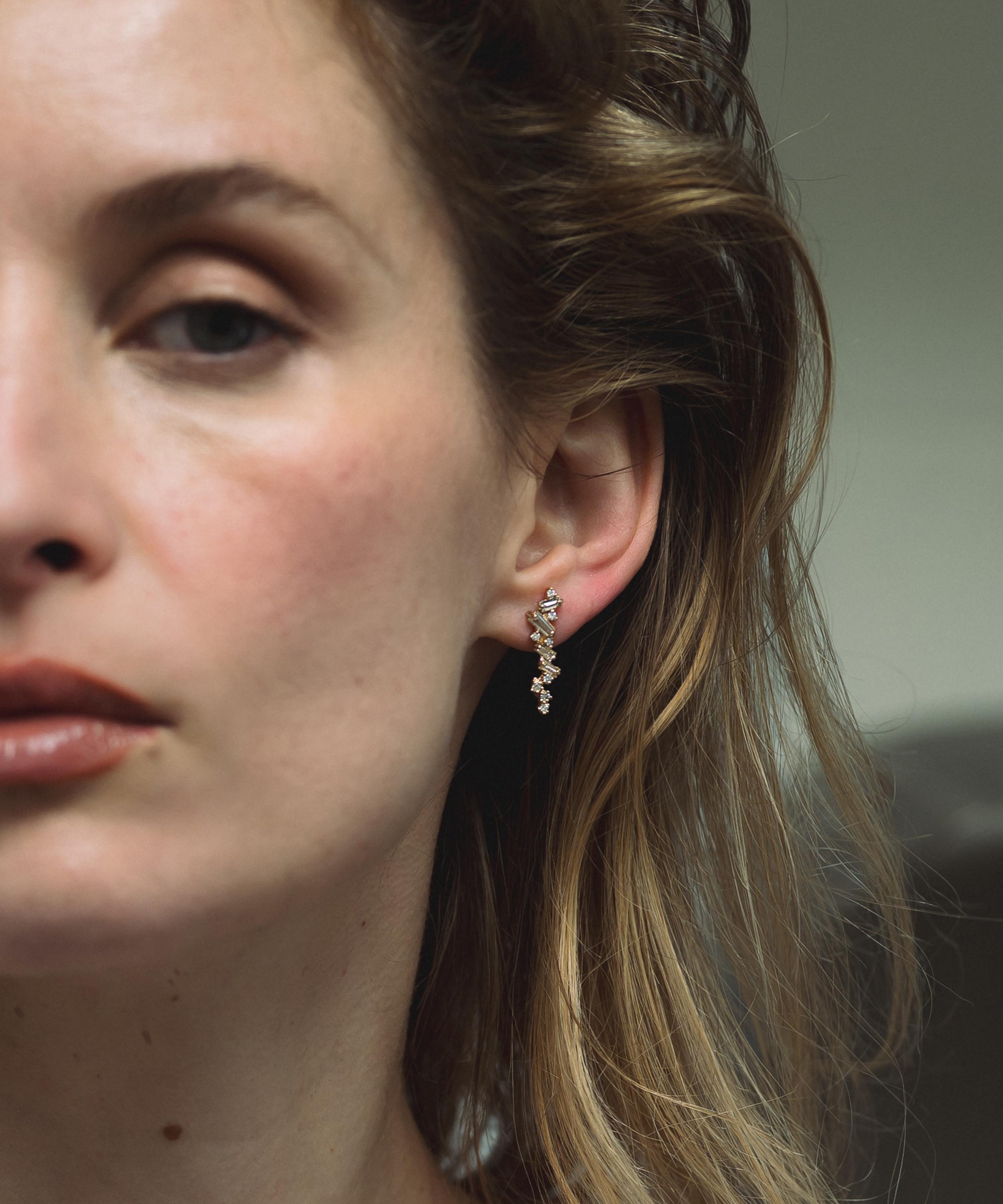 Ellis Mhairi Cameron - 14ct Gold Armach Mixed Diamond Scatter Large Stud Earrings image number 1