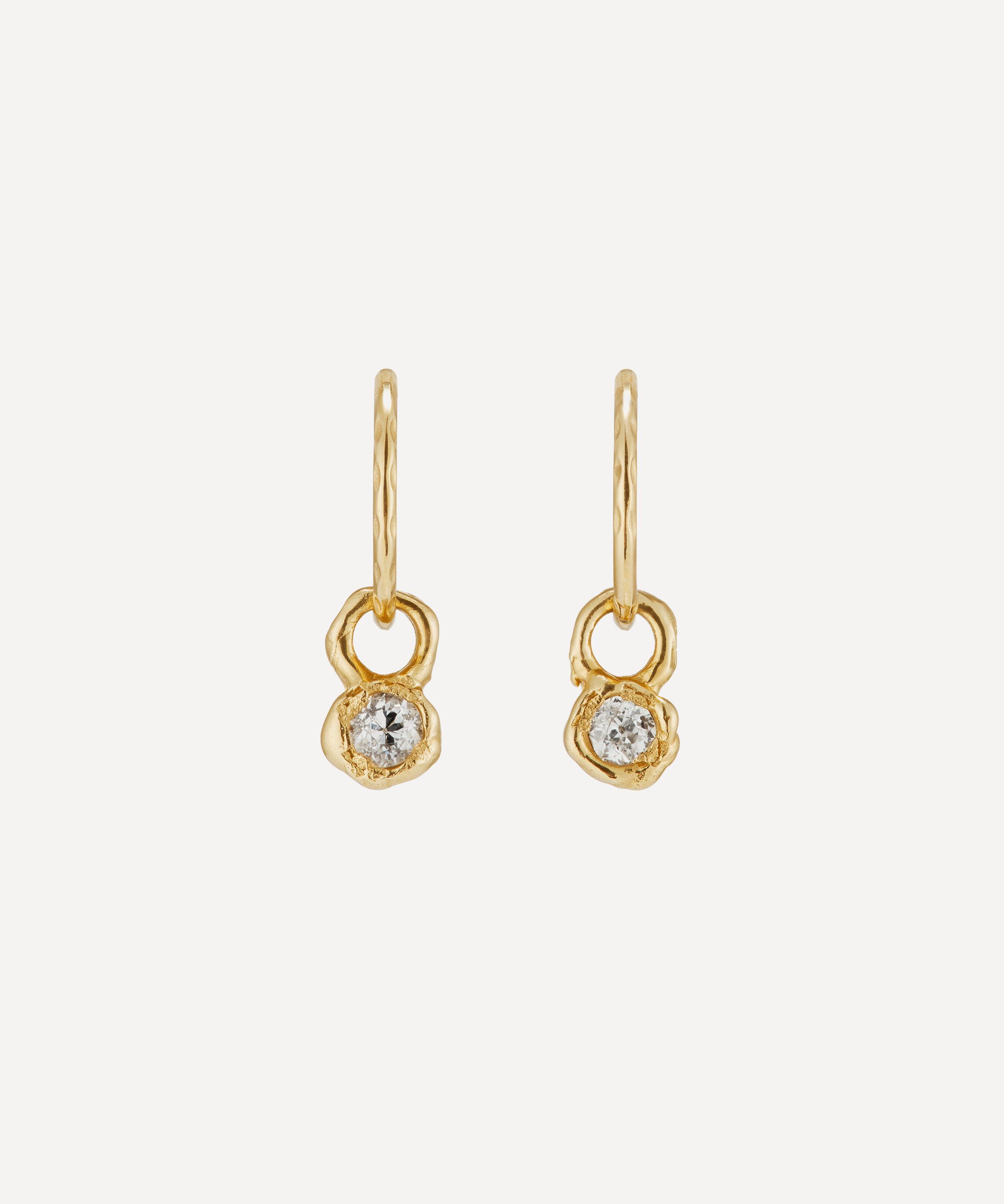 Ellis Mhairi Cameron - 14ct Gold Old Cut Diamond Hammered Hoop Earrings
