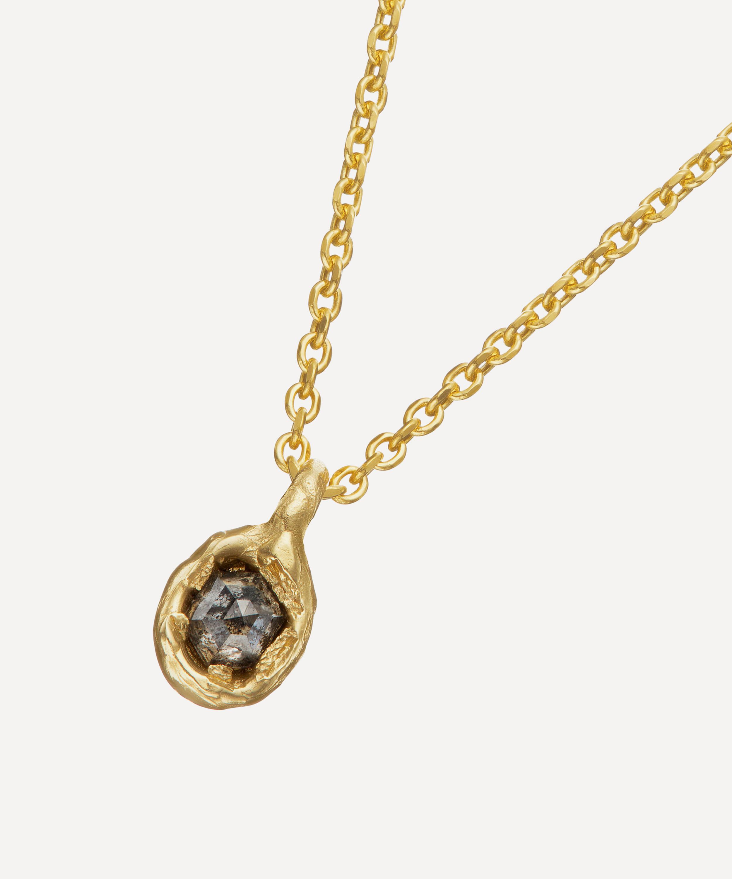 Ellis Mhairi Cameron - 14ct Gold Salt and Pepper Hexagonal Diamond Nugget Pendant Necklace