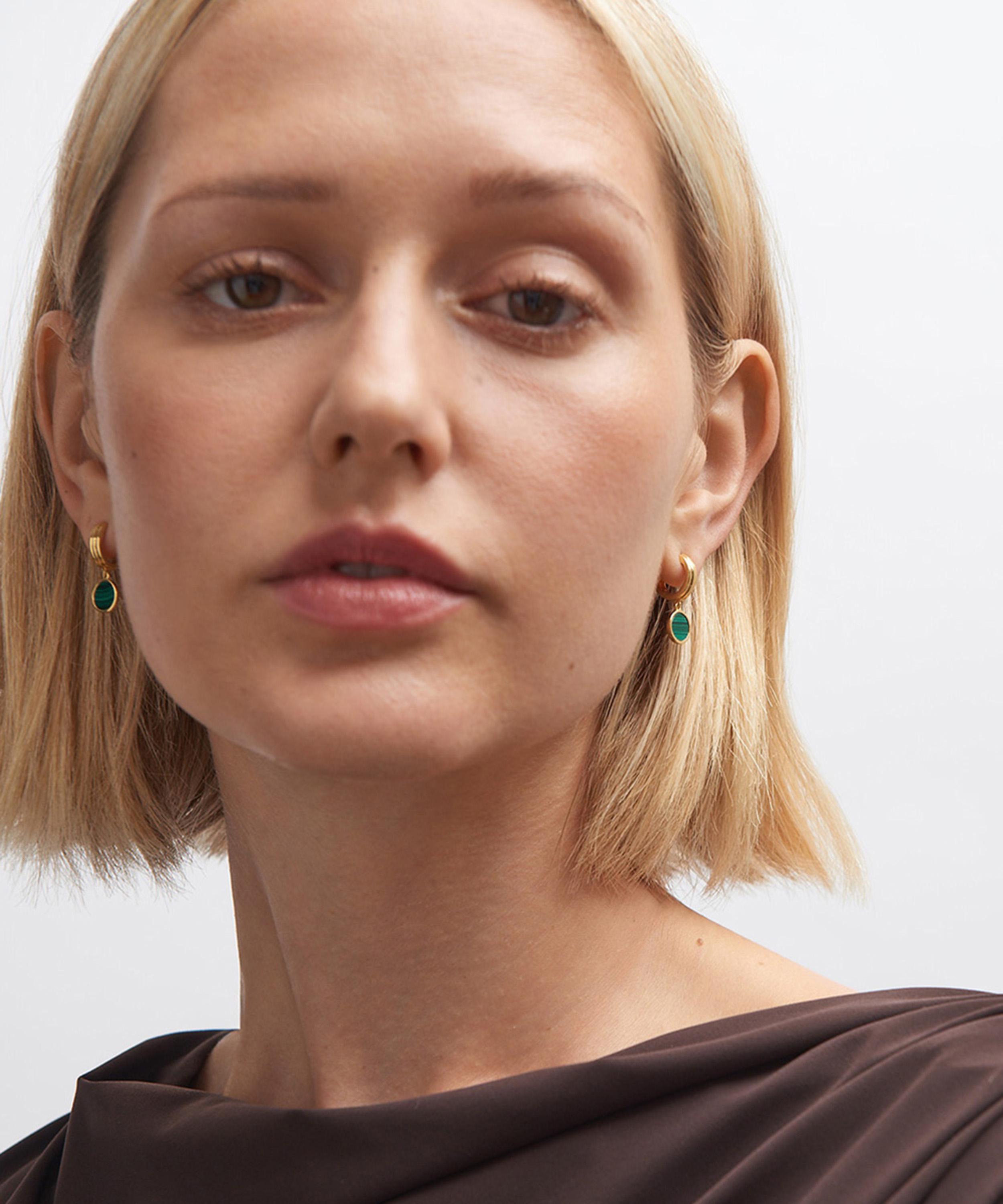 Astley Clarke - 18ct Gold-Plated Stilla Malachite Huggie Hoop Earrings image number 1