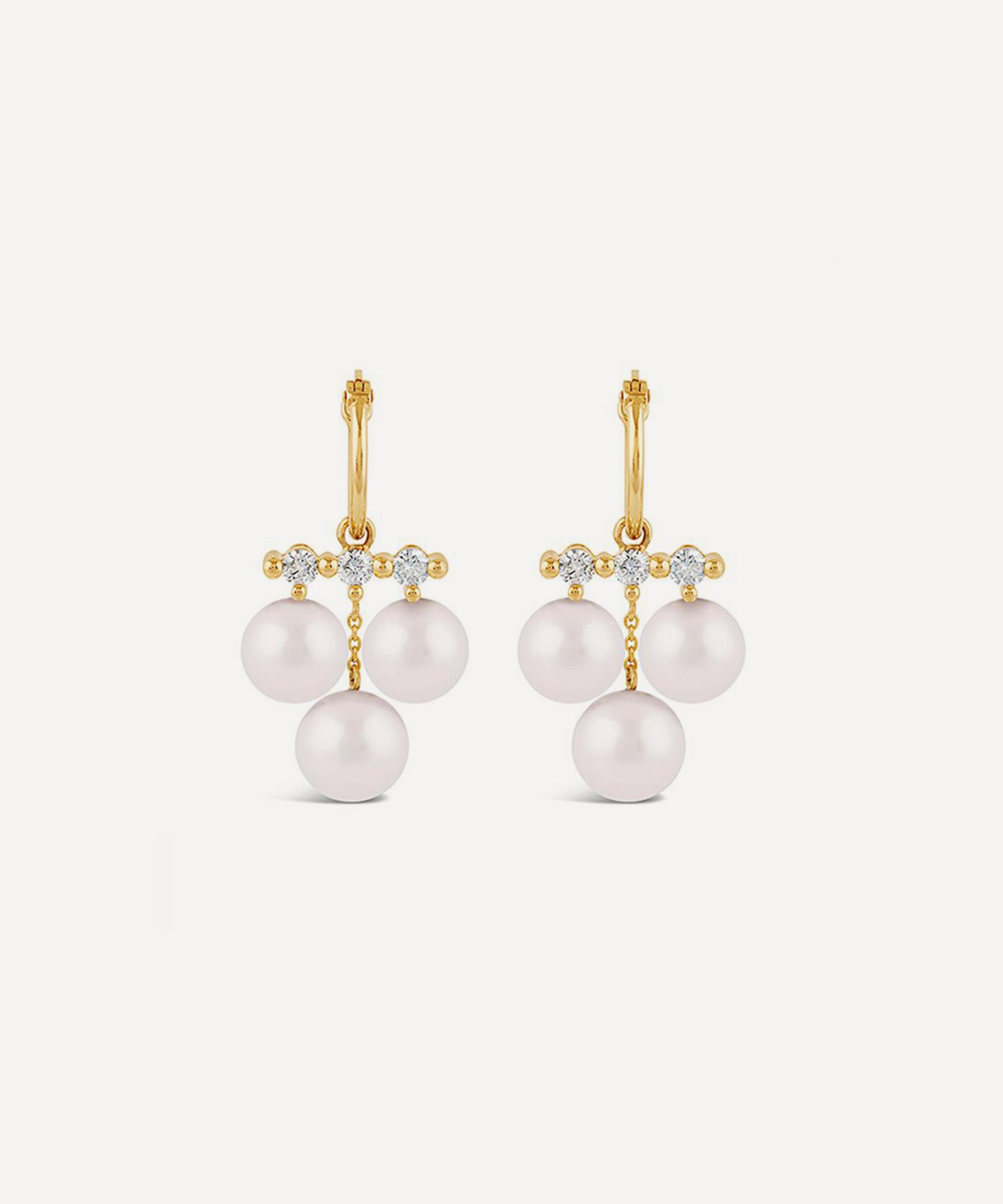 Dinny Hall - 9ct Gold Shuga Large Triple Pearl and Lab-Created Diamond Drop Earrings
