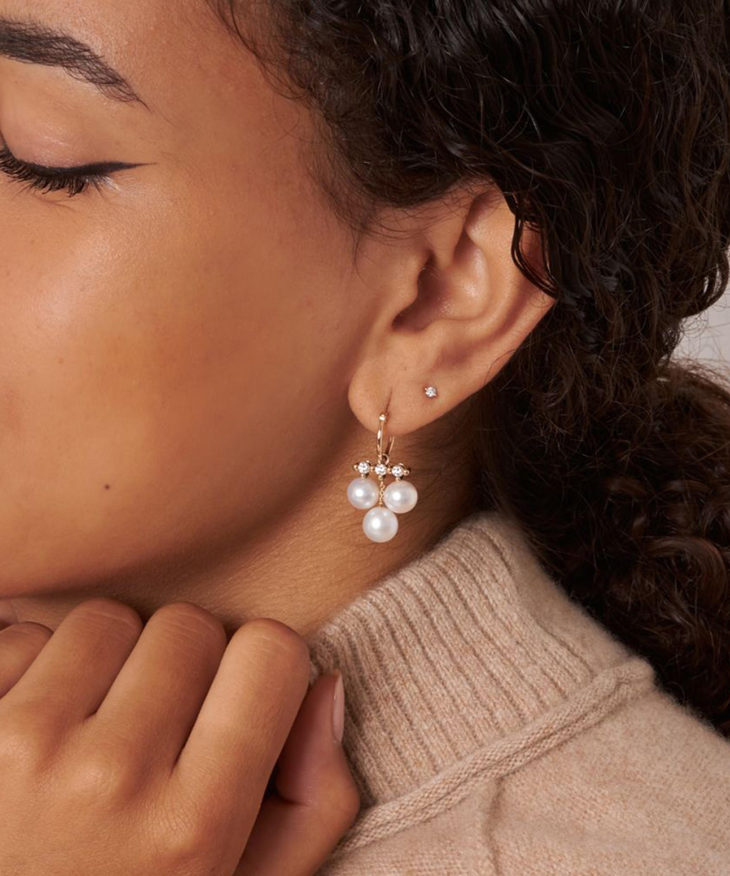 Dinny Hall - 9ct Gold Shuga Large Triple Pearl and Lab-Created Diamond Drop Earrings image number 1