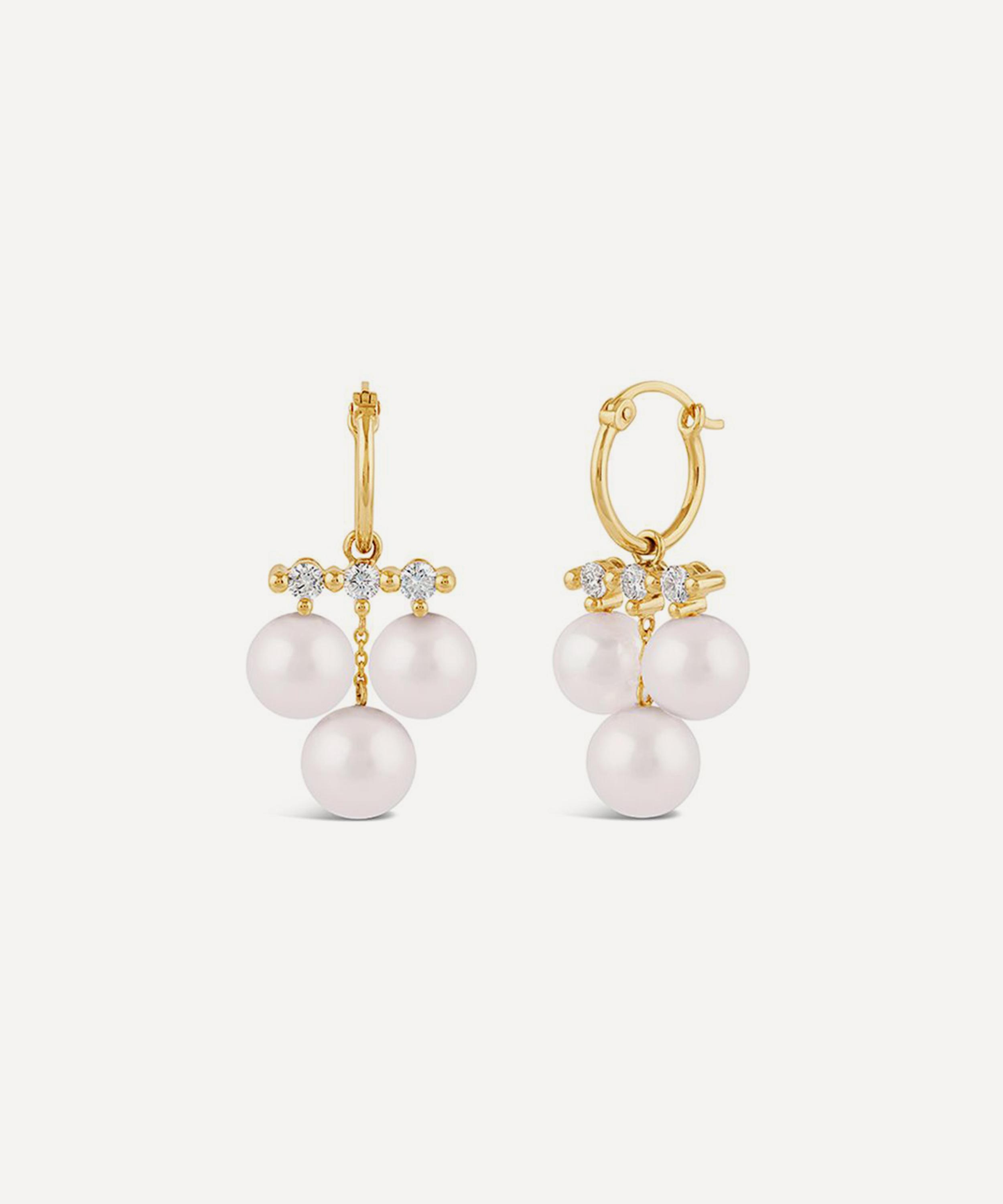 Dinny Hall - 9ct Gold Shuga Large Triple Pearl and Lab-Created Diamond Drop Earrings image number 2