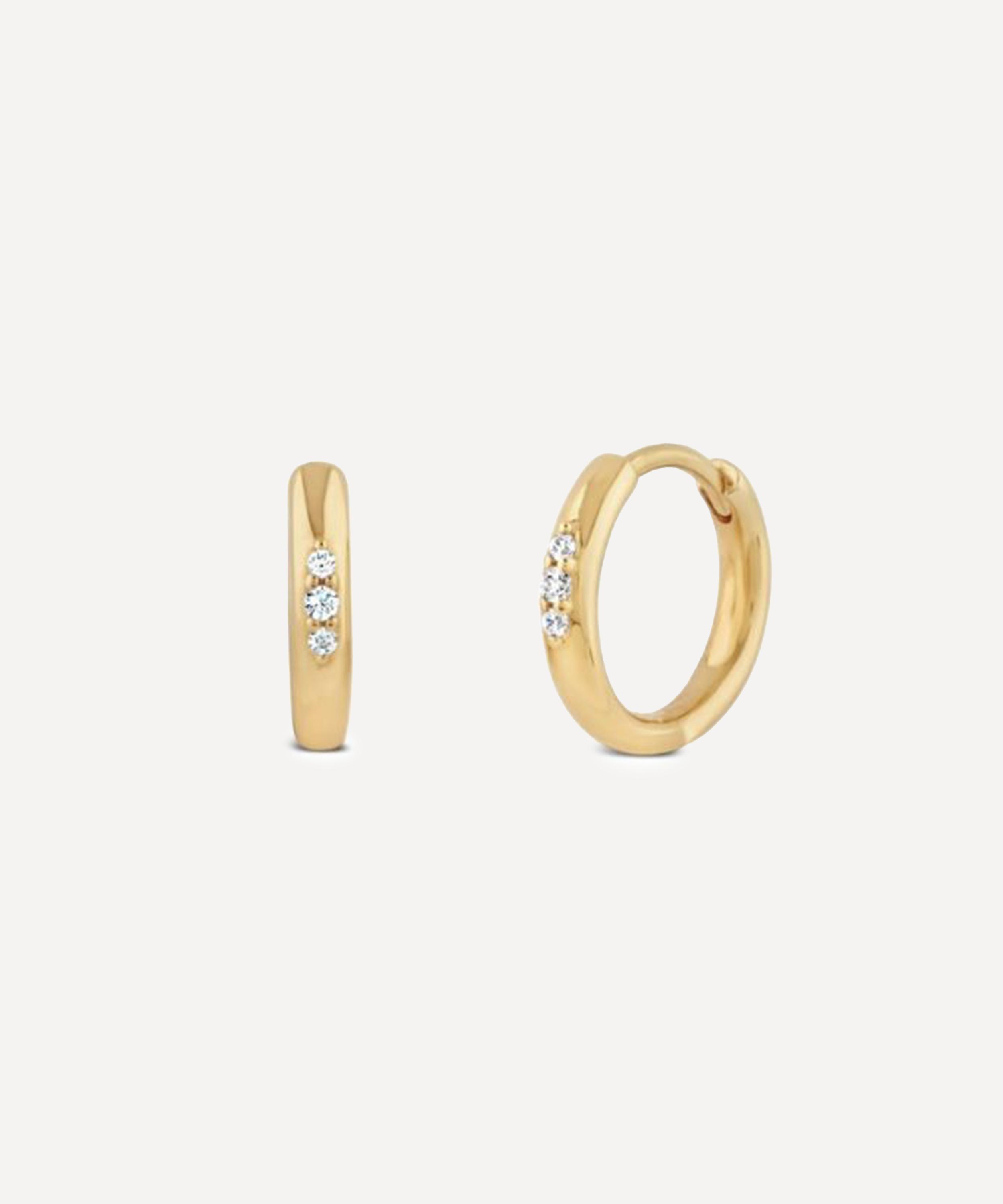 Dinny Hall - 9ct Gold Created-Diamond Mini Huggie Hoop Earrings