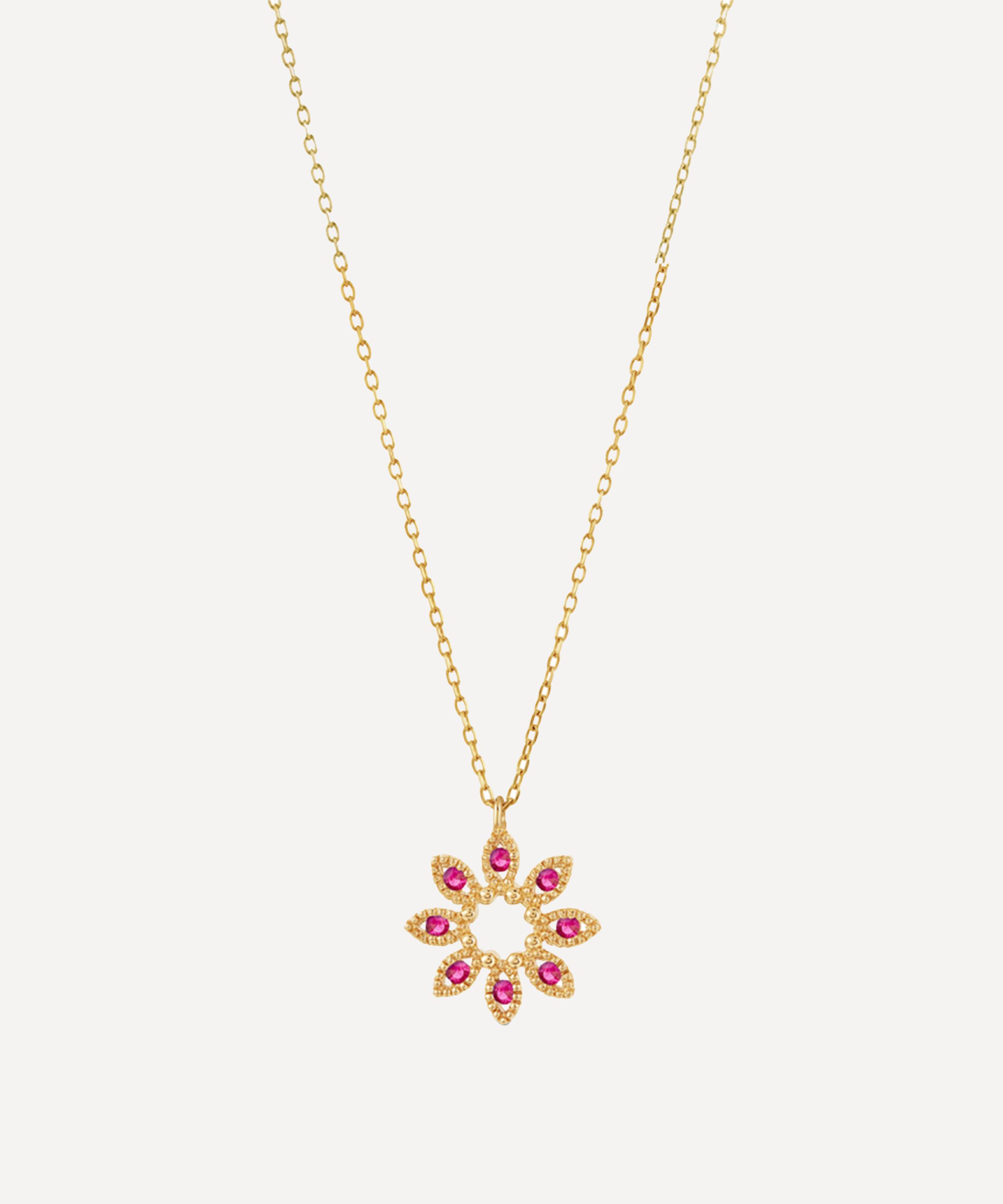 Dinny Hall - 9ct Gold Jasmine Flower Ruby Pendant Necklace