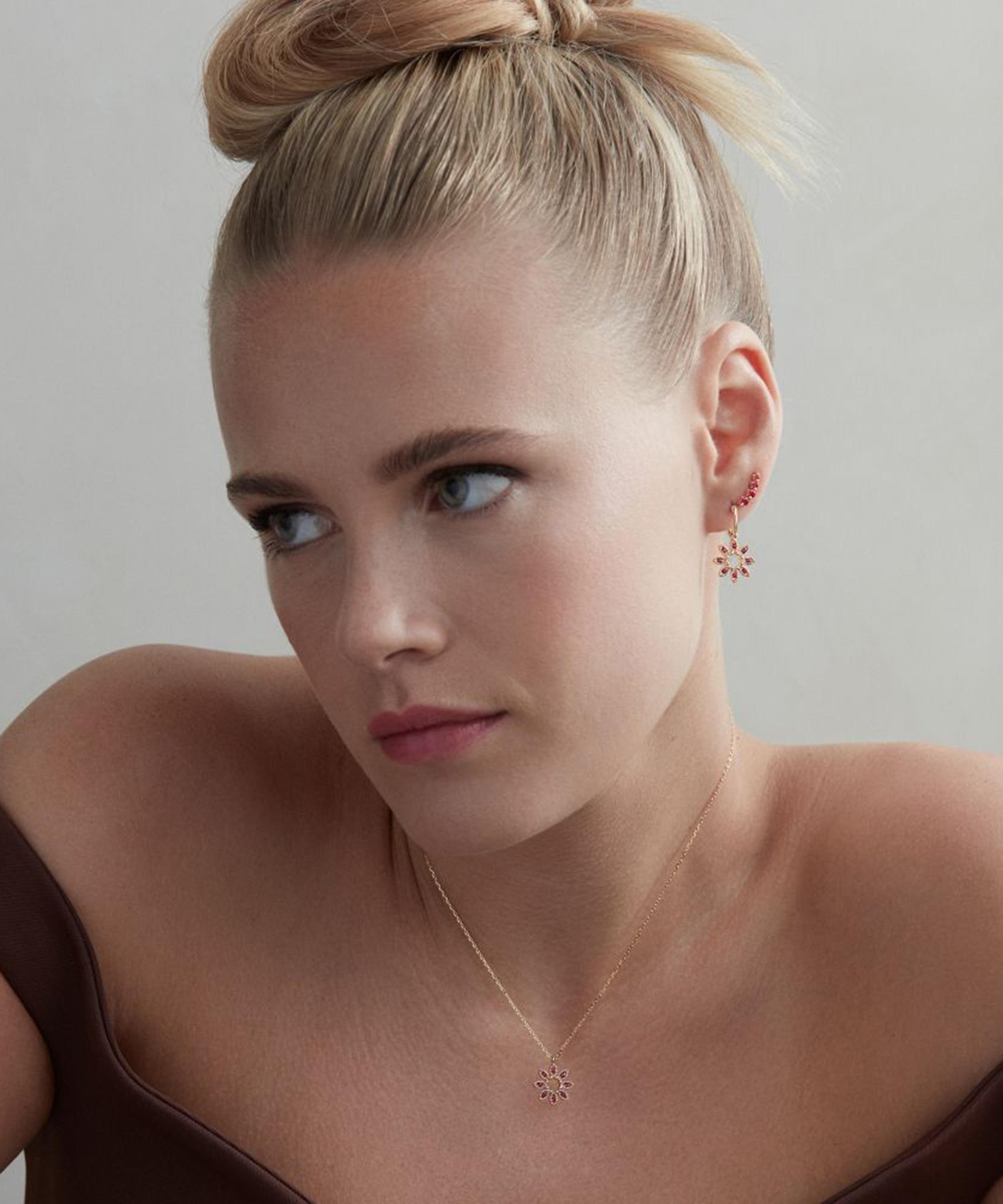 Dinny Hall - 9ct Gold Jasmine Flower Ruby Pendant Necklace image number 1