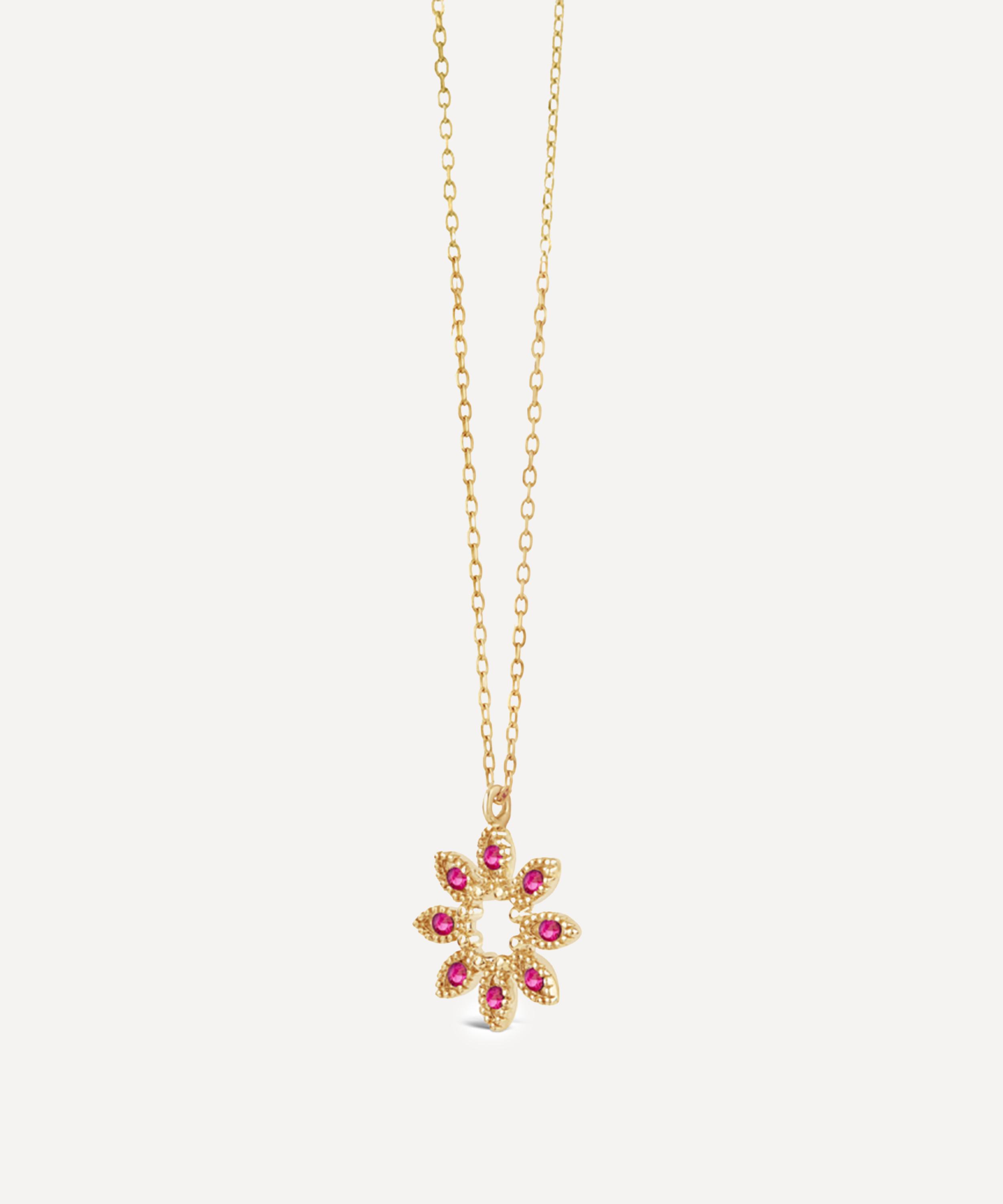 Dinny Hall - 9ct Gold Jasmine Flower Ruby Pendant Necklace image number 2