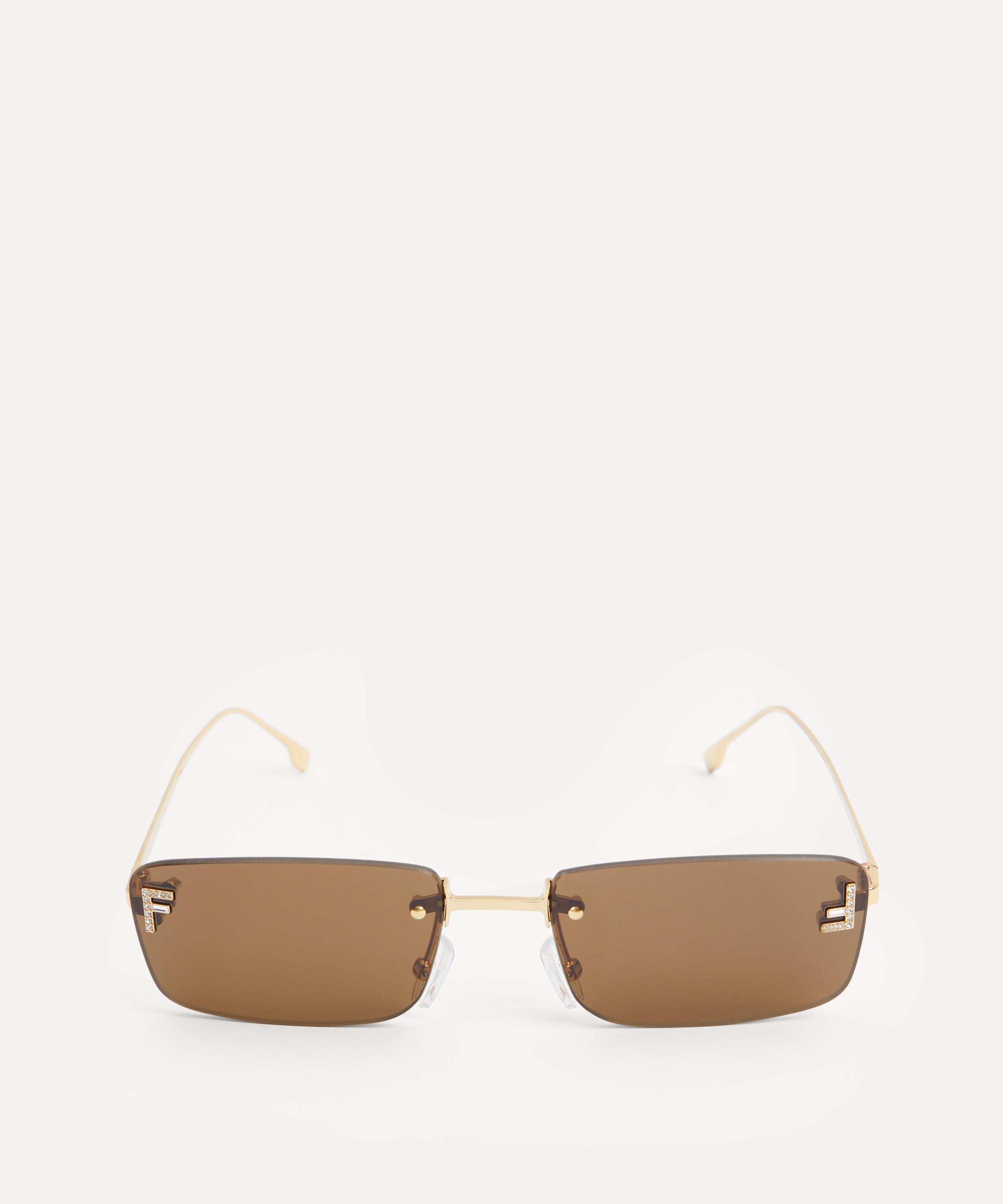 Fendi - Rectangular Fendi First Crystal Logo Metal Sunglasses