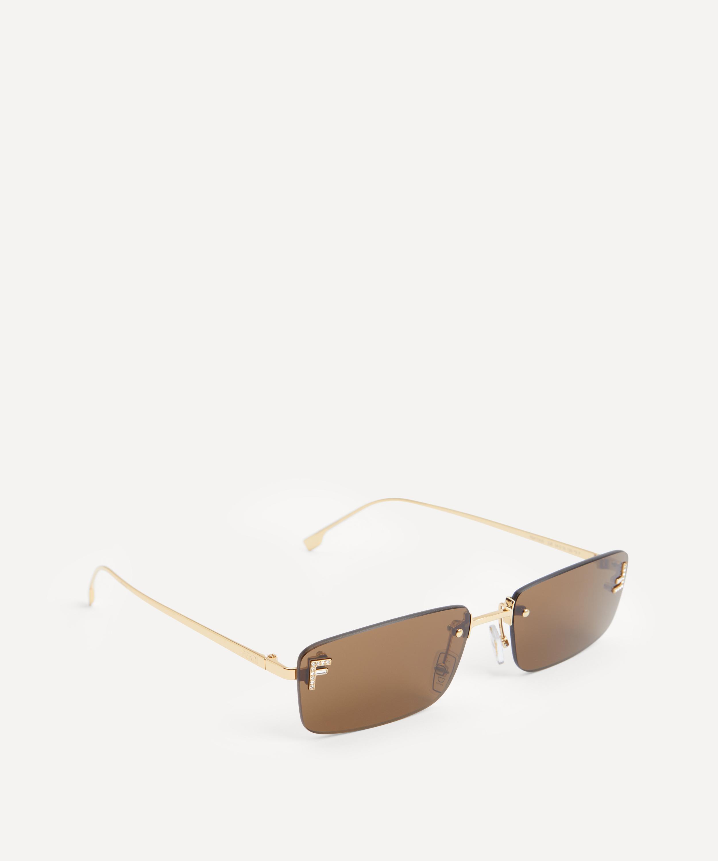 Fendi - Rectangular Fendi First Crystal Logo Metal Sunglasses image number 1