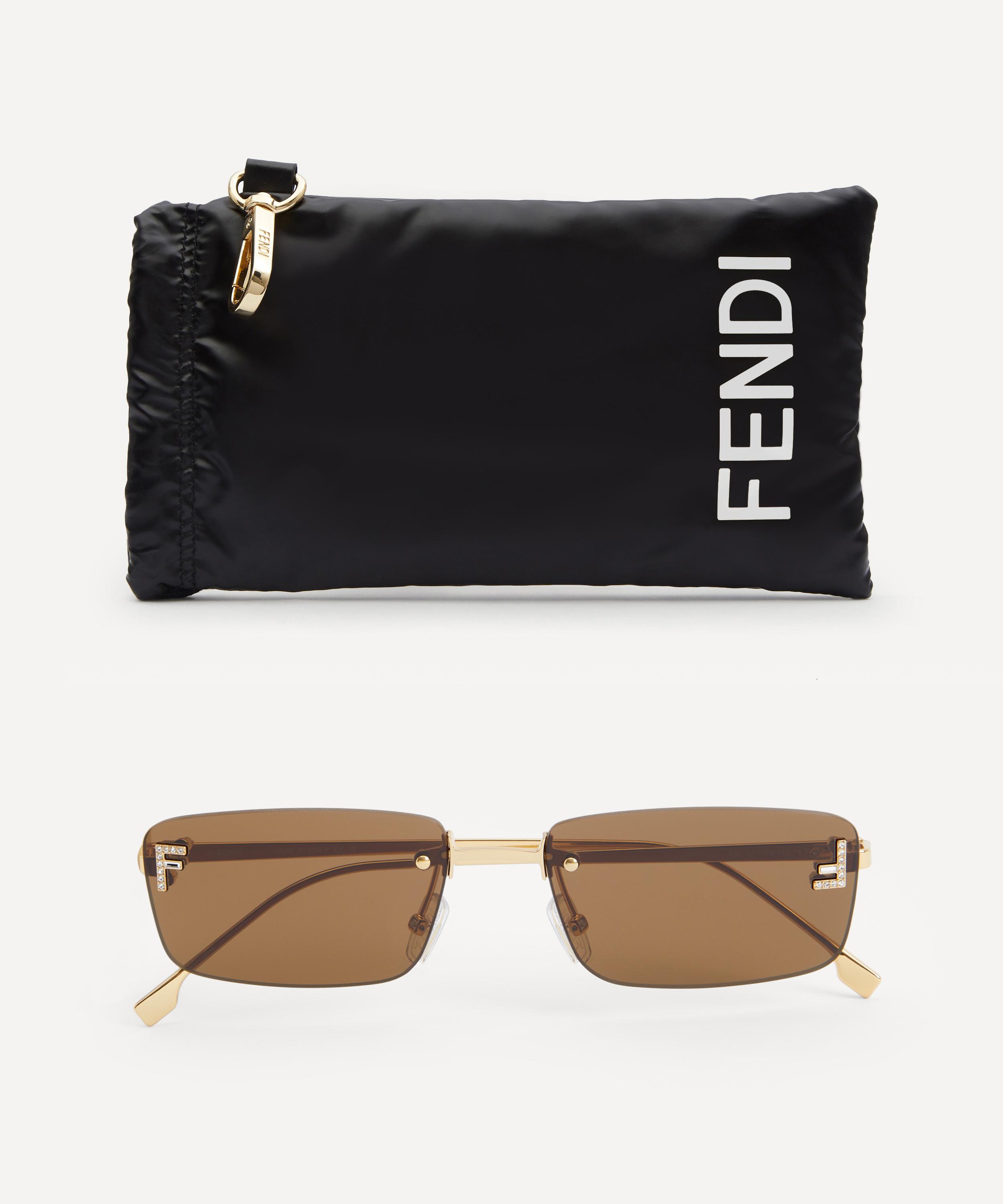 Fendi - Rectangular Fendi First Crystal Logo Metal Sunglasses image number 3