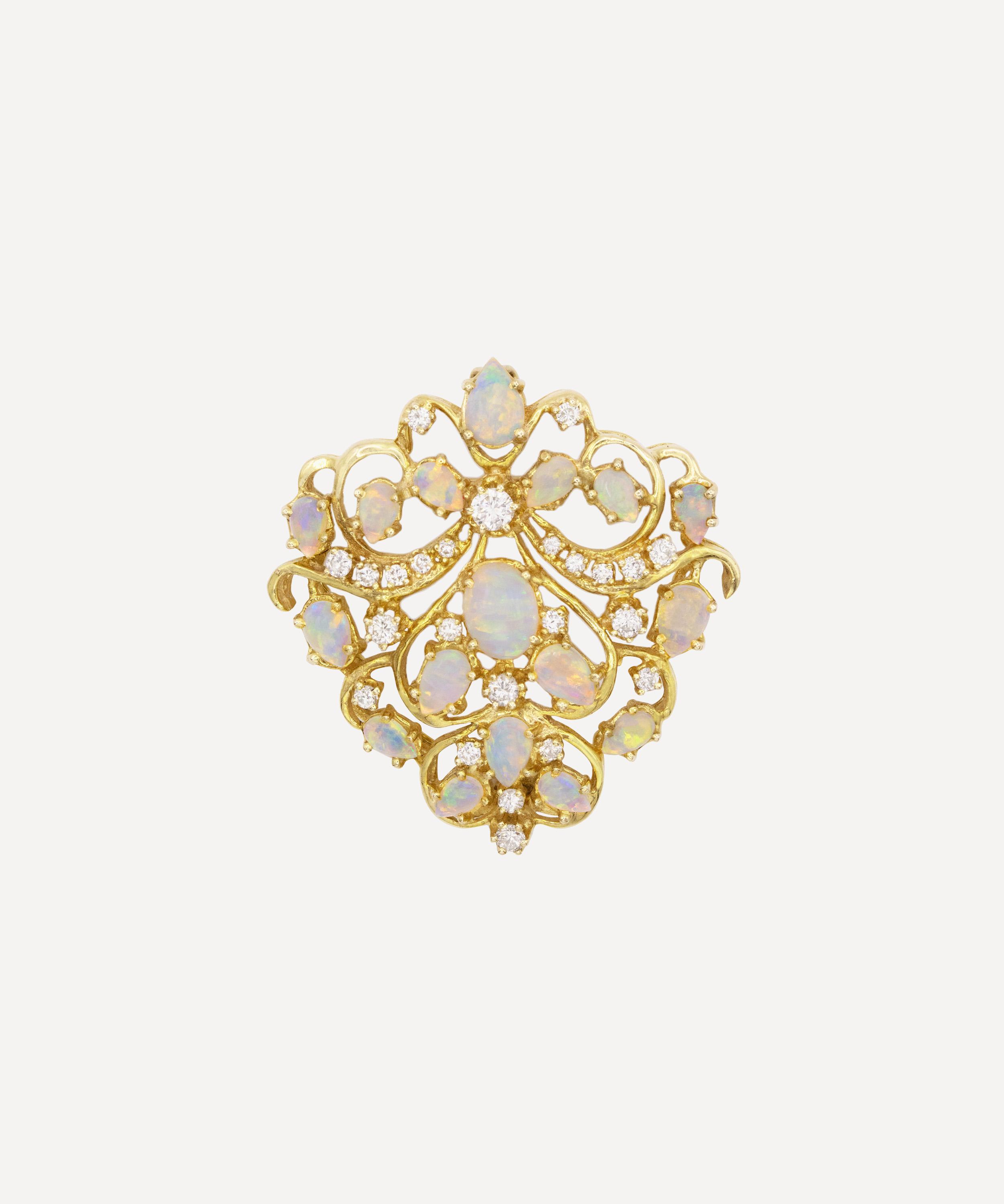 Kojis - 14ct Gold Vintage Opal and Diamond Plaque Brooch