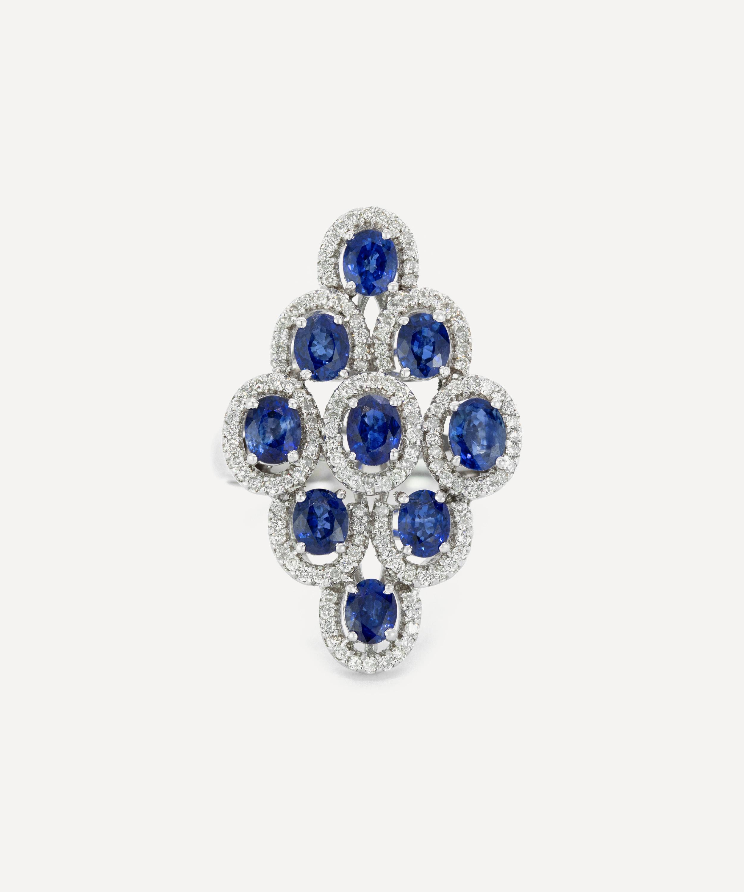 Kojis - 18ct White Gold Sapphire and Diamond Multi Cluster Cocktail Ring