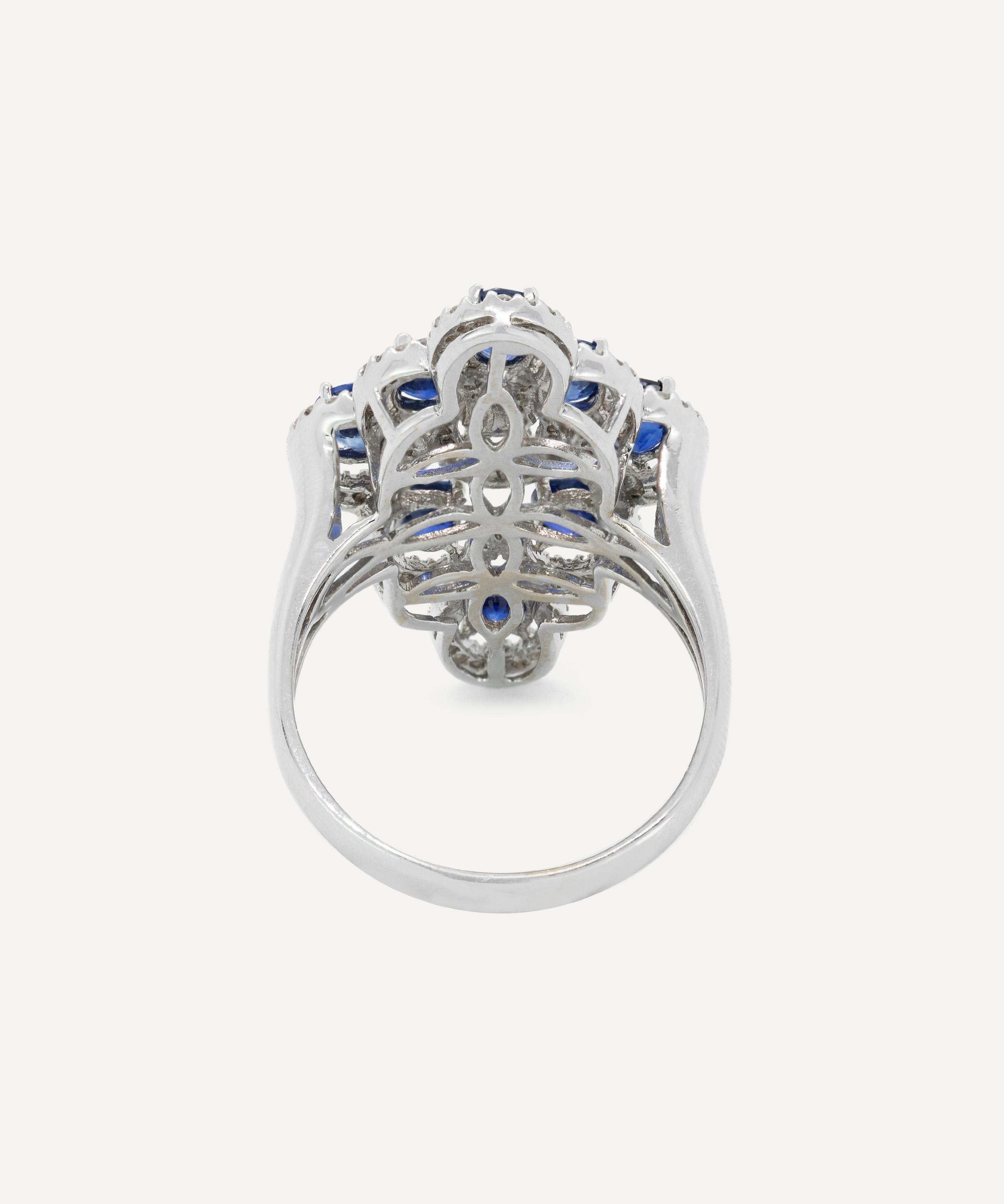 Kojis - 18ct White Gold Sapphire and Diamond Multi Cluster Cocktail Ring image number 2
