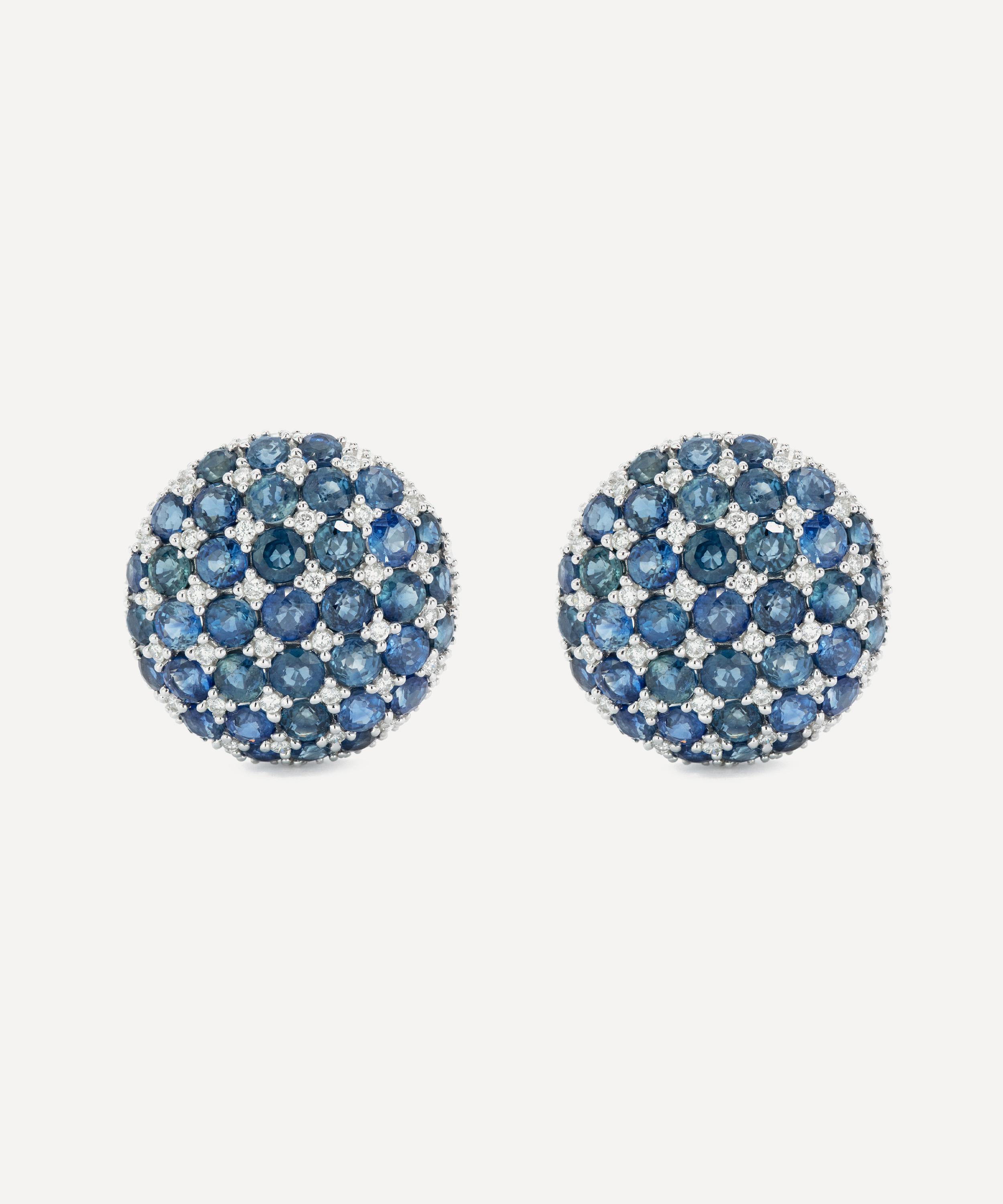 Kojis - 14ct White Gold Sapphire and Diamond Checkerboard Stud Earrings