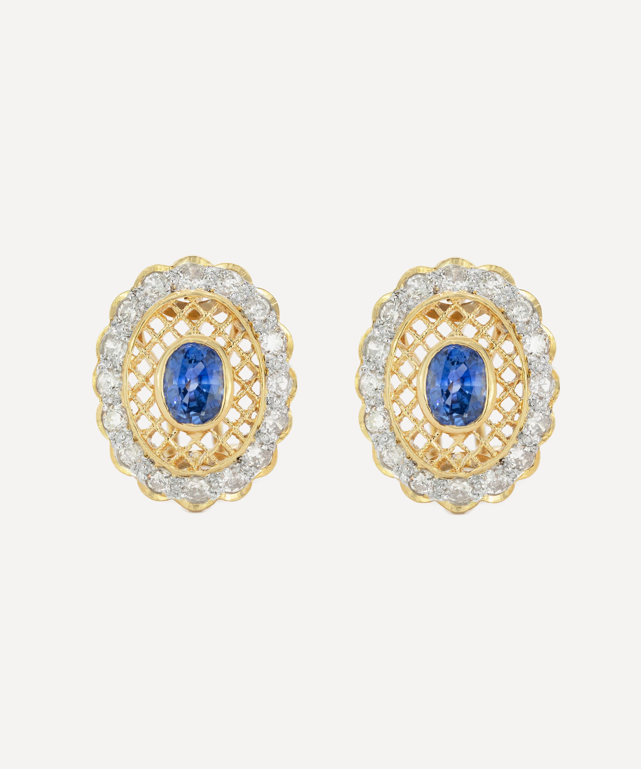 Kojis - 18ct Gold Sapphire and Diamond Lattice Stud Earrings