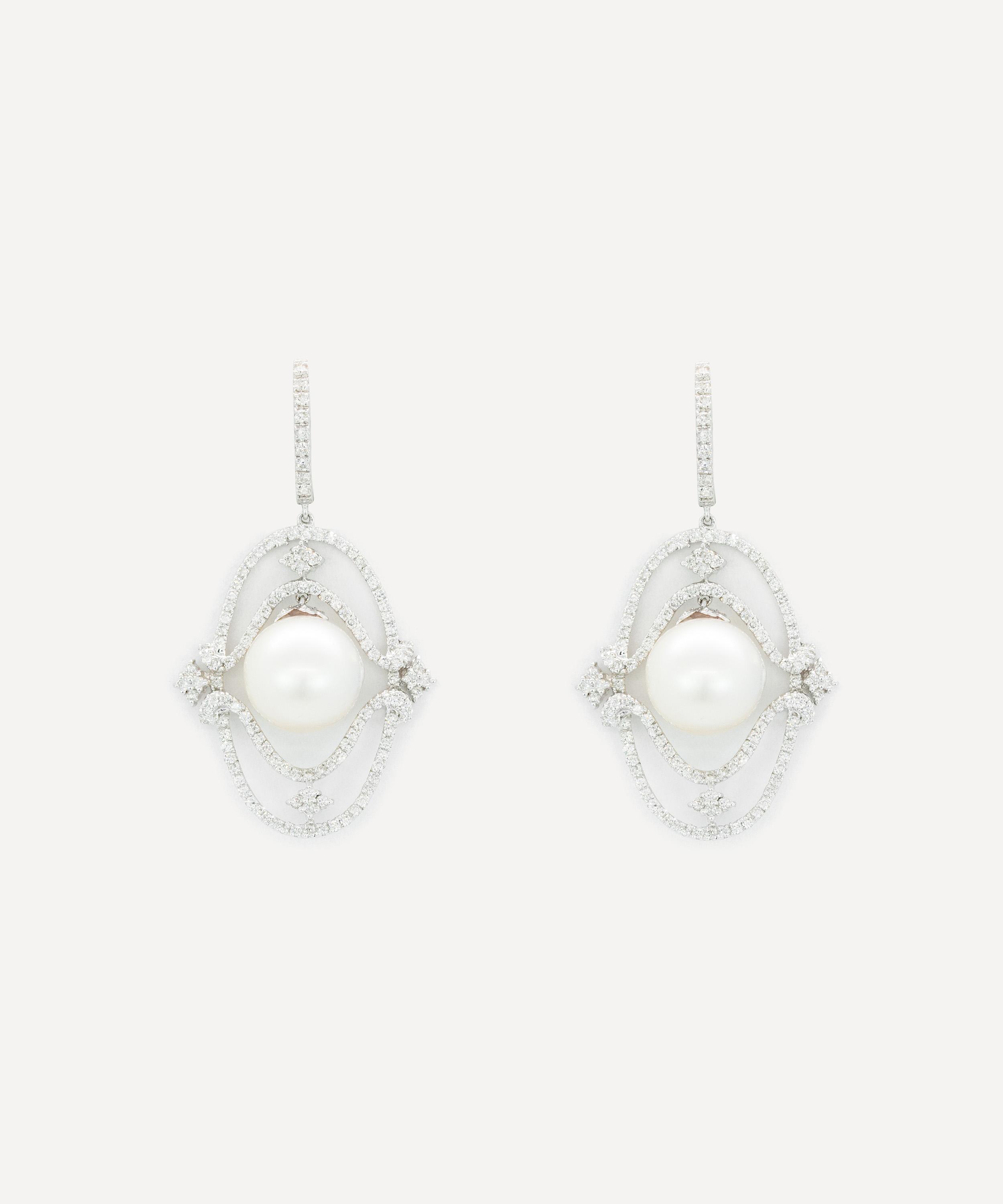 Kojis - 18ct White Gold South Sea Pearl and Diamond Drop Earrings