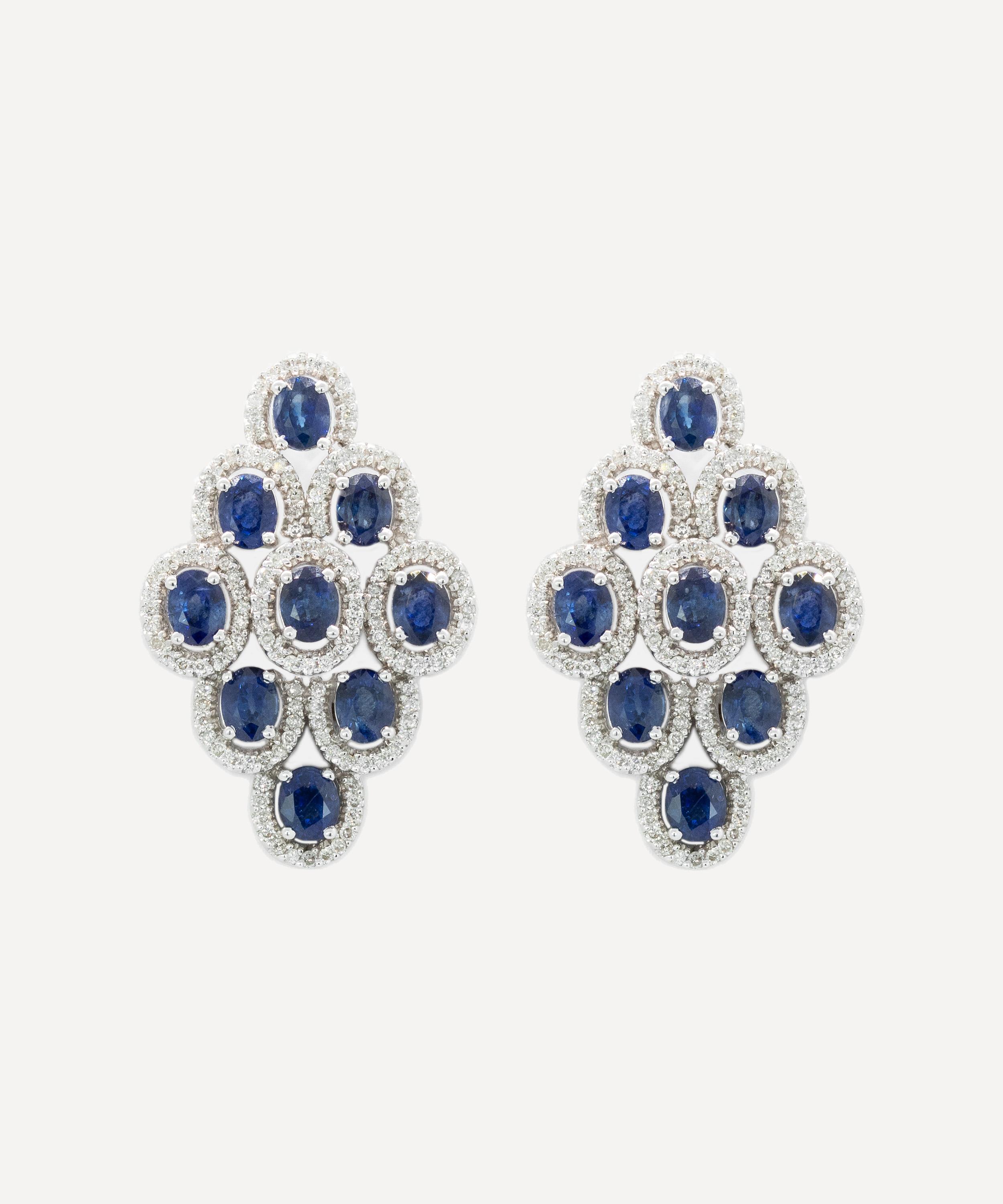 Kojis - 18ct White Gold Sapphire and Diamond Multi Cluster Drop Earrings