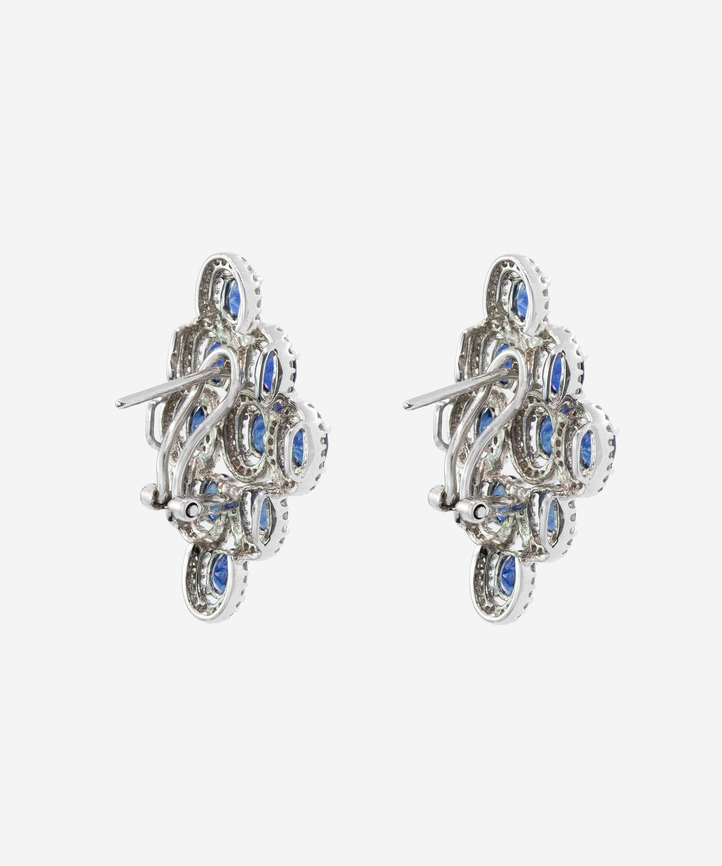 Kojis - 18ct White Gold Sapphire and Diamond Multi Cluster Drop Earrings image number 1