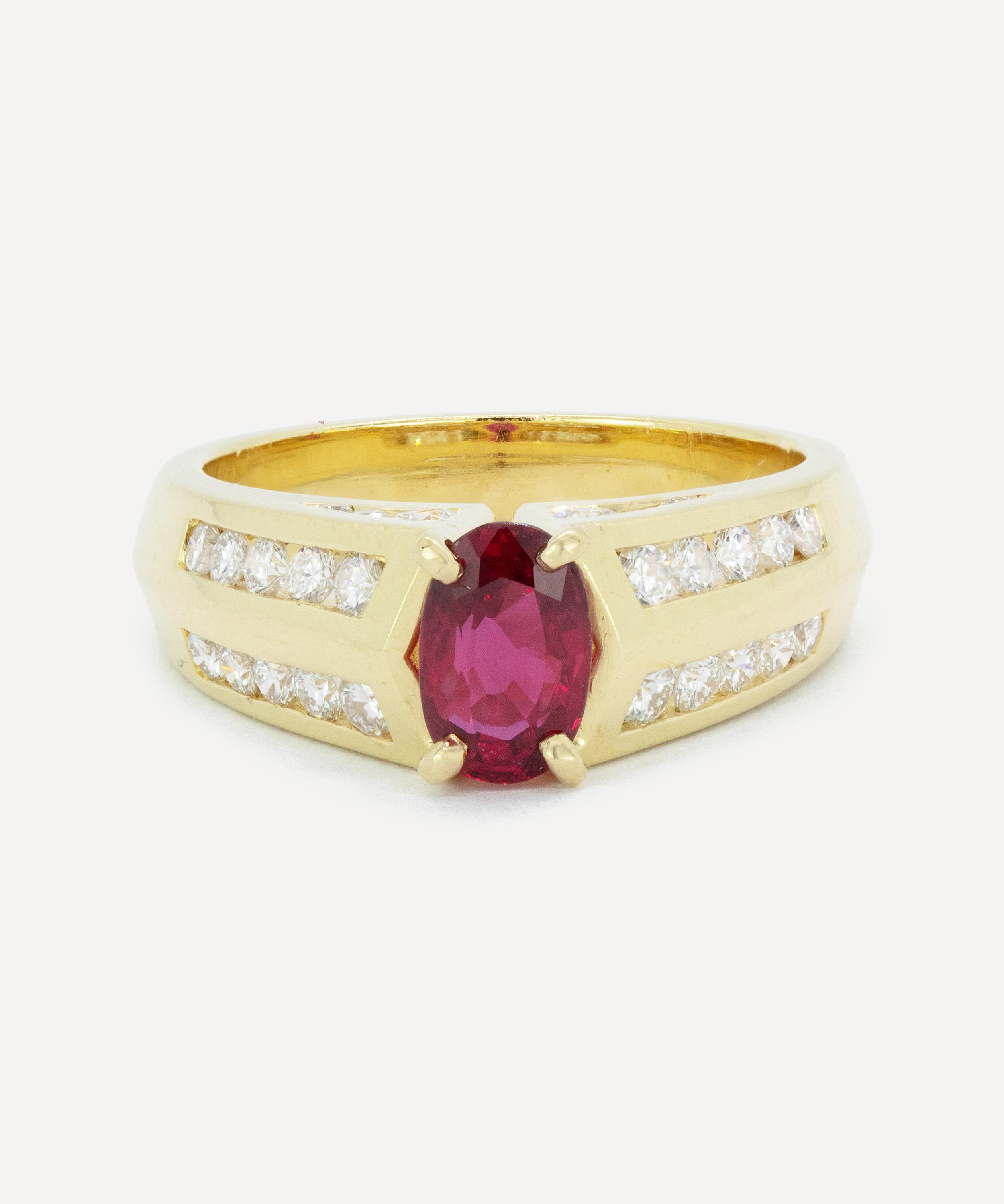 Kojis - 18ct Gold Ruby and Diamond Shoulder Ring