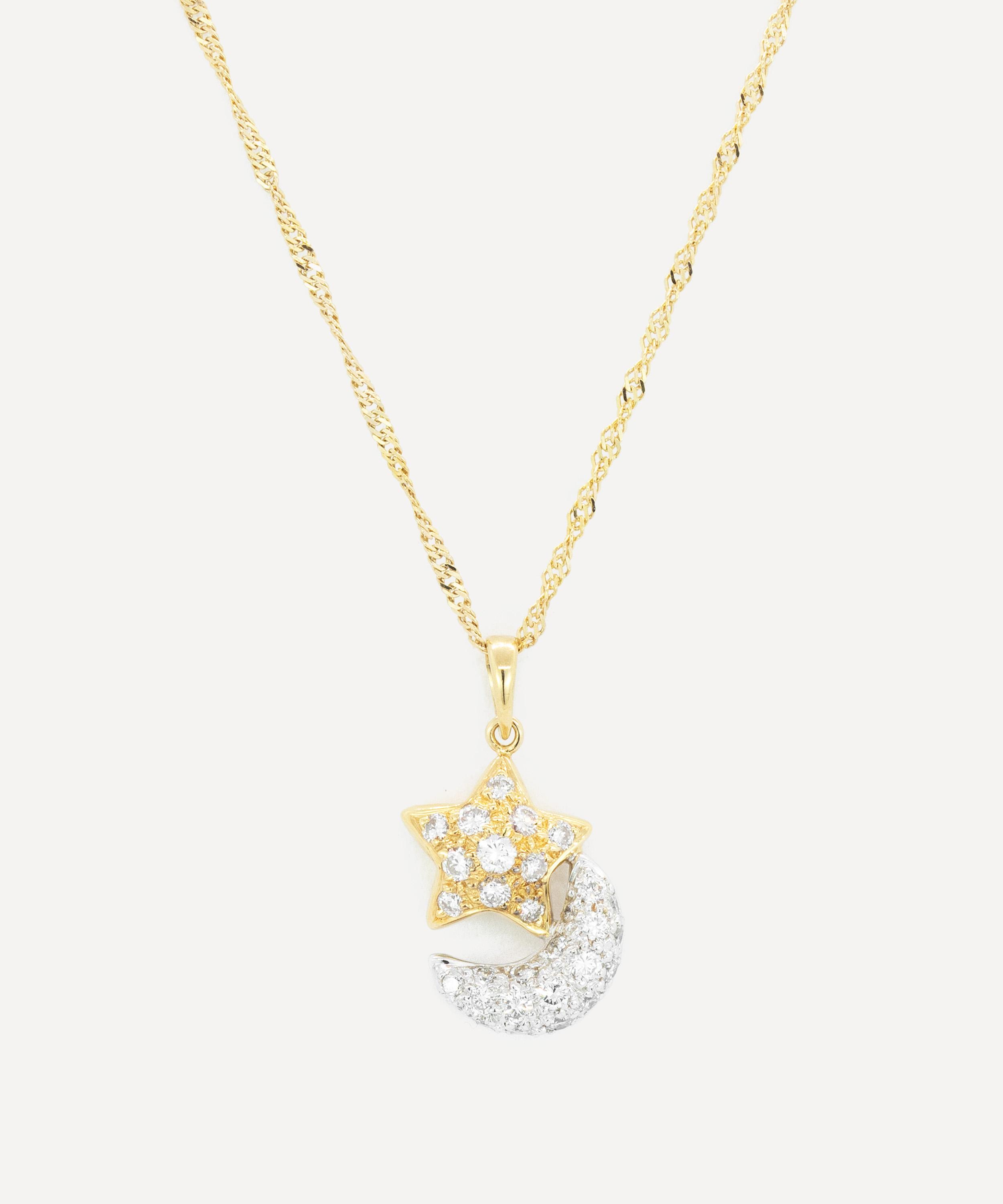 Kojis - 18ct Gold Moon and Star Diamond Pendant Necklace