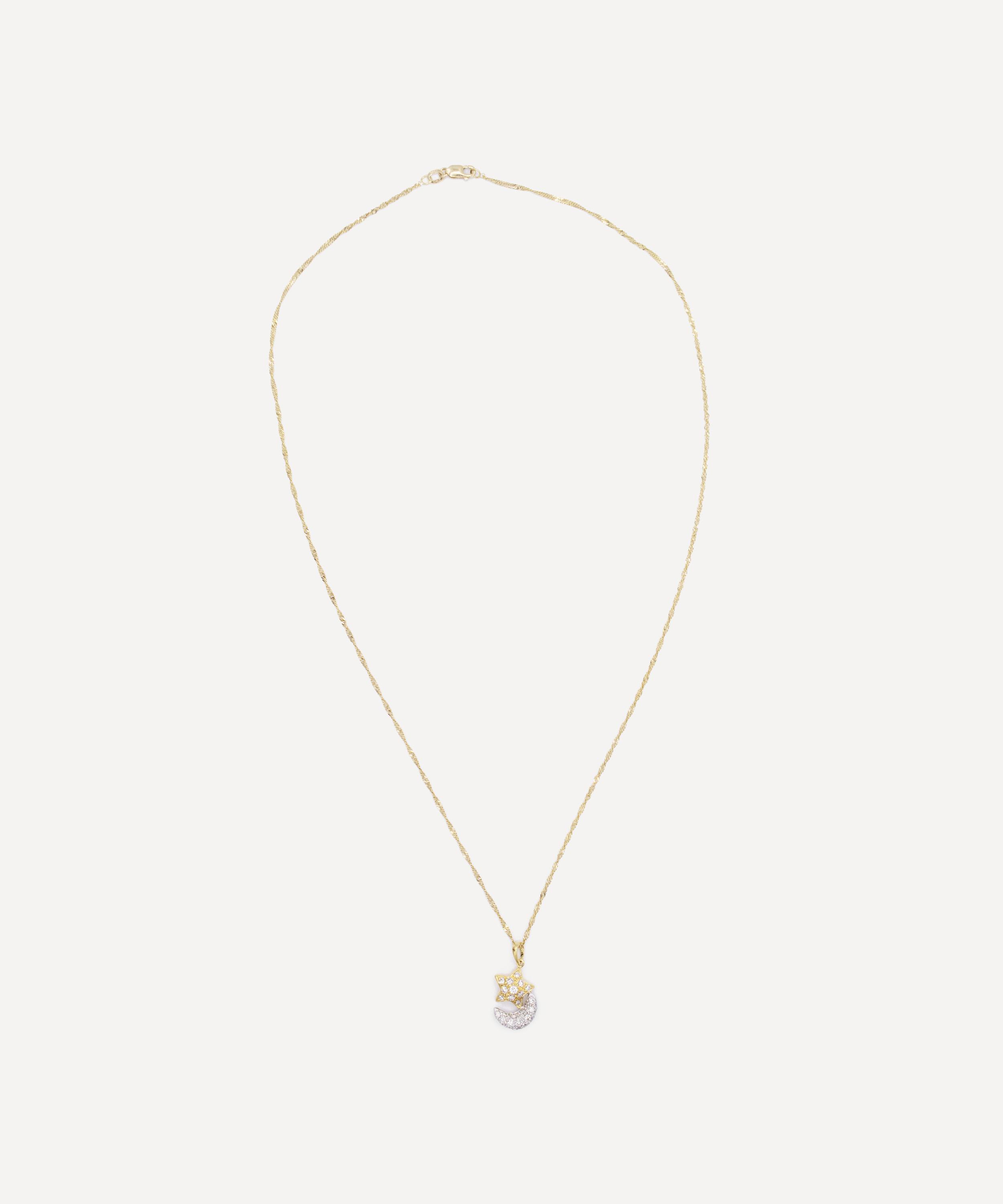 Kojis - 18ct Gold Moon and Star Diamond Pendant Necklace image number 1