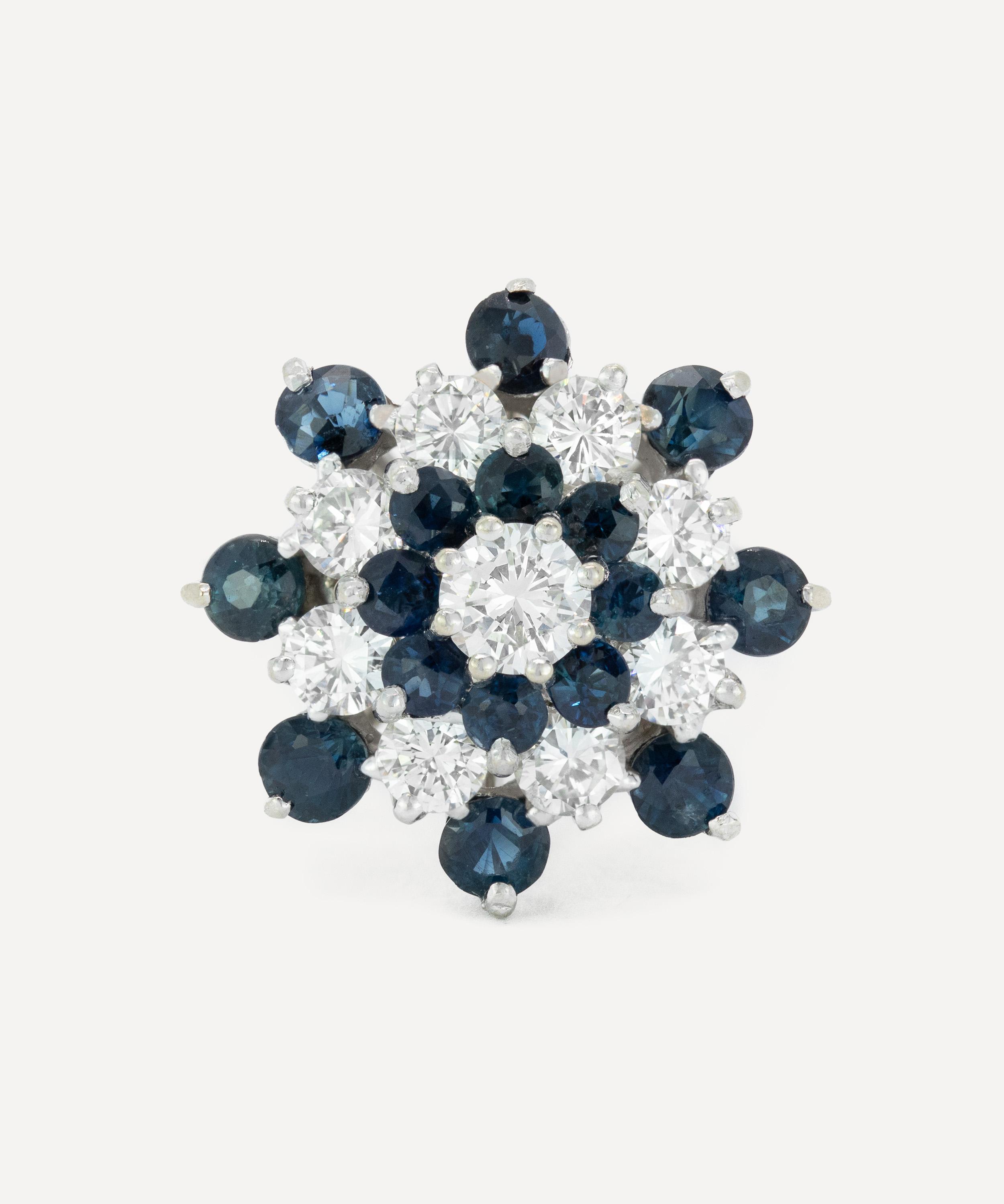 Kojis - 14ct White Gold Sapphire and Diamond Vintage Cluster Ring