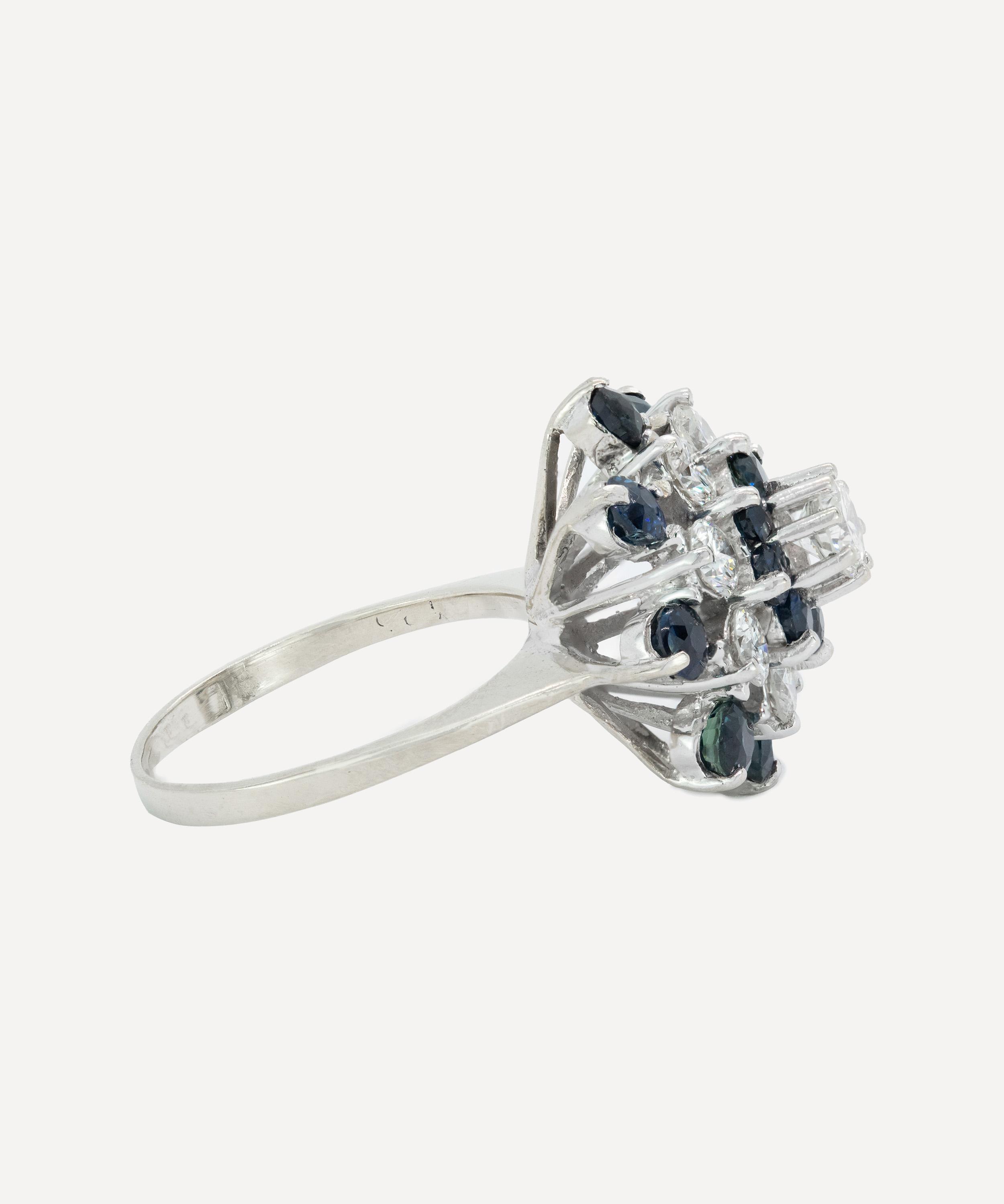 Kojis - 14ct White Gold Sapphire and Diamond Vintage Cluster Ring image number 1