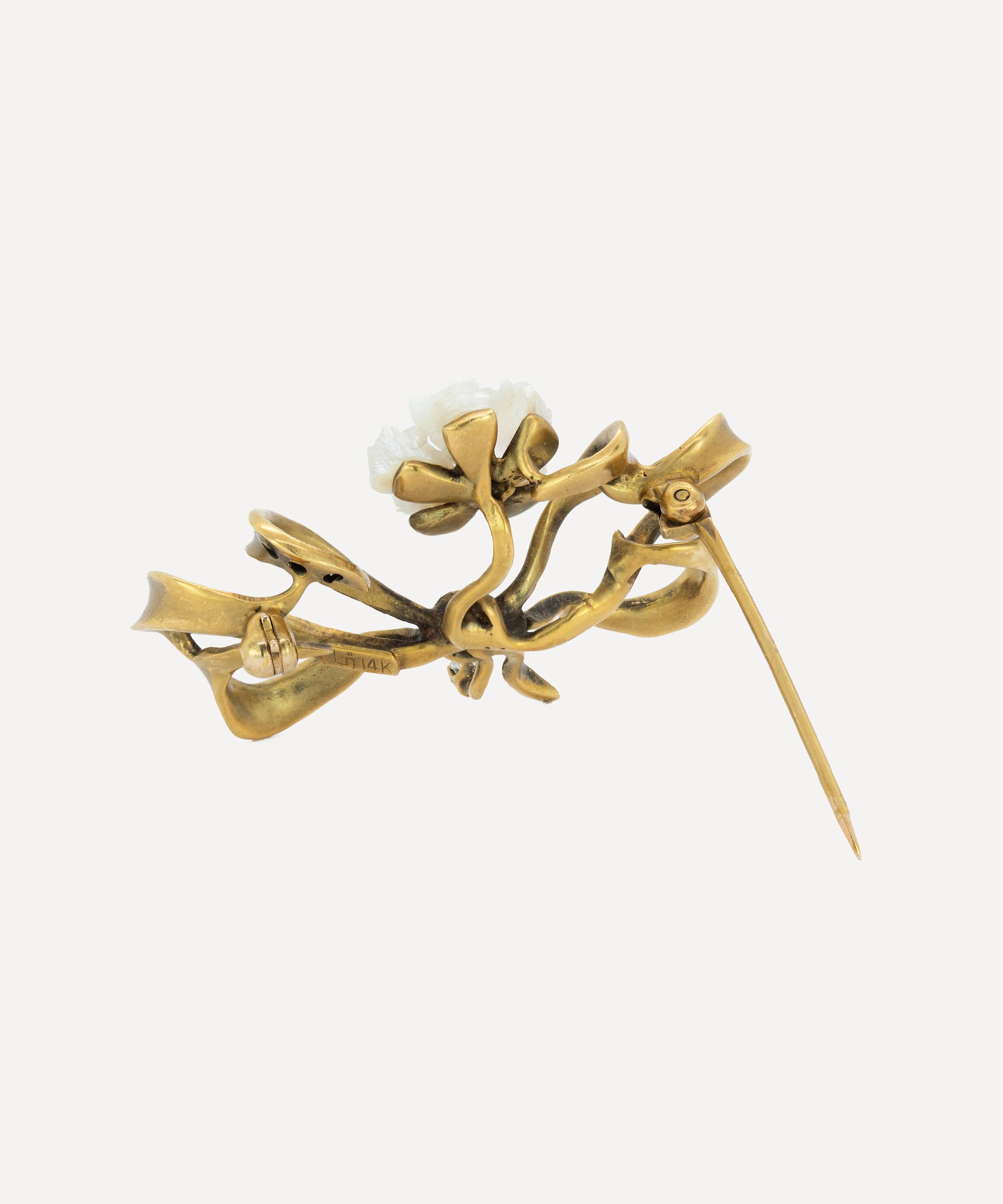 Kojis - 14ct Gold Pearl and Diamond Bow Brooch image number 2