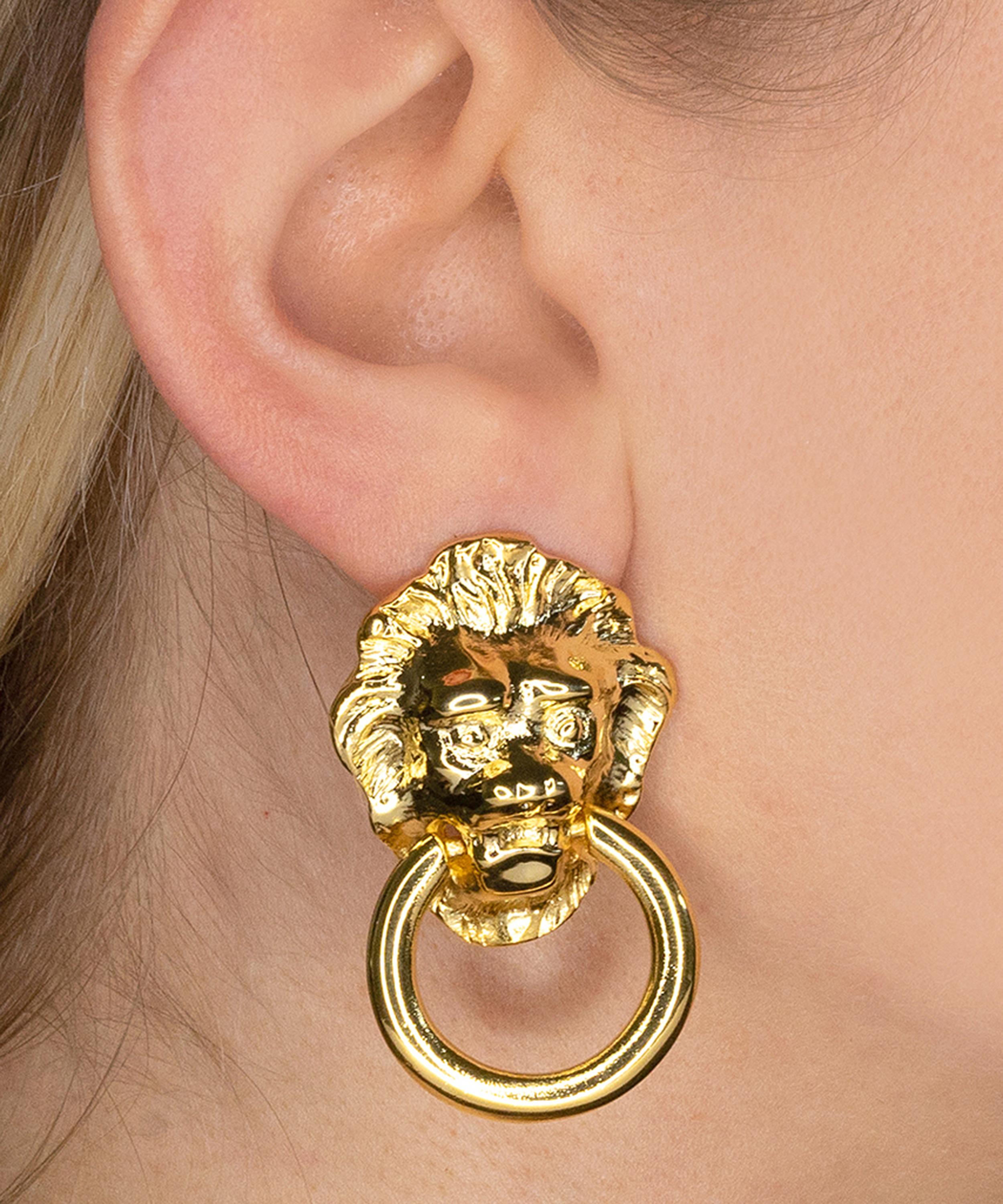 Kenneth Jay Lane - 22ct Gold-Plated Polished Lion Head Stud Earrings image number 1